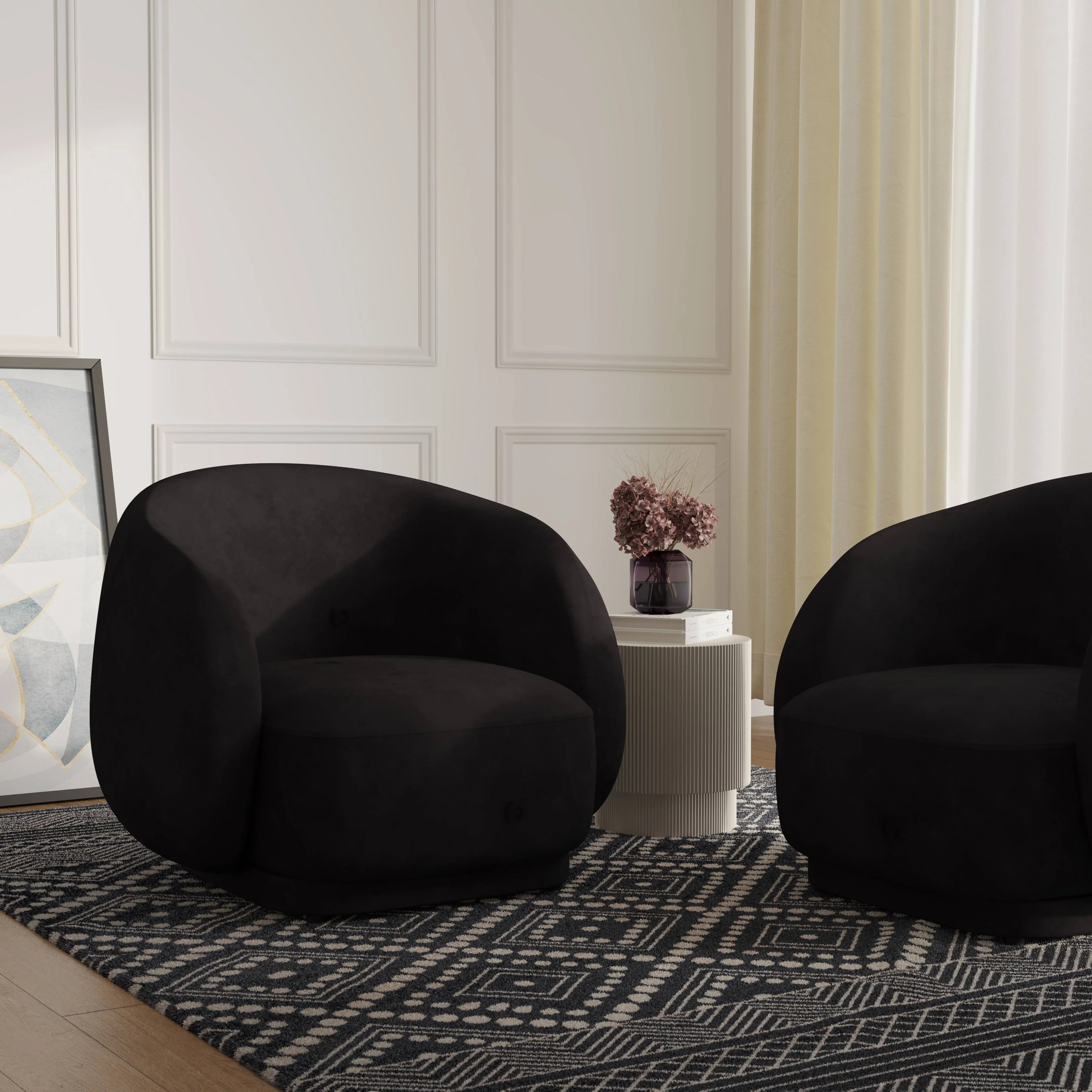 Faze Collection Modern Single Seater Sofa in Black Velvet