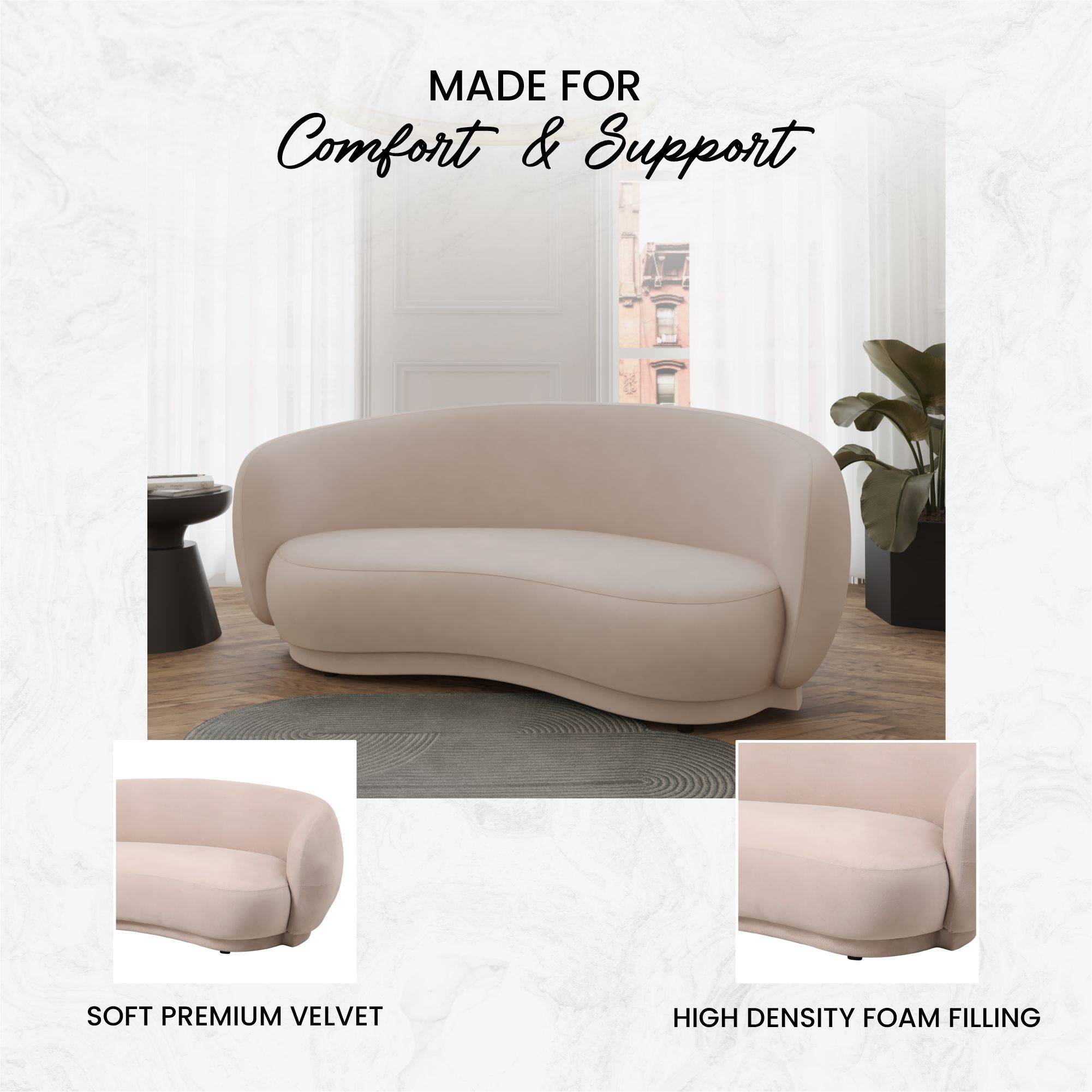 Faze 3-Seater Wide Couch Sofa Upholstered in Velvet