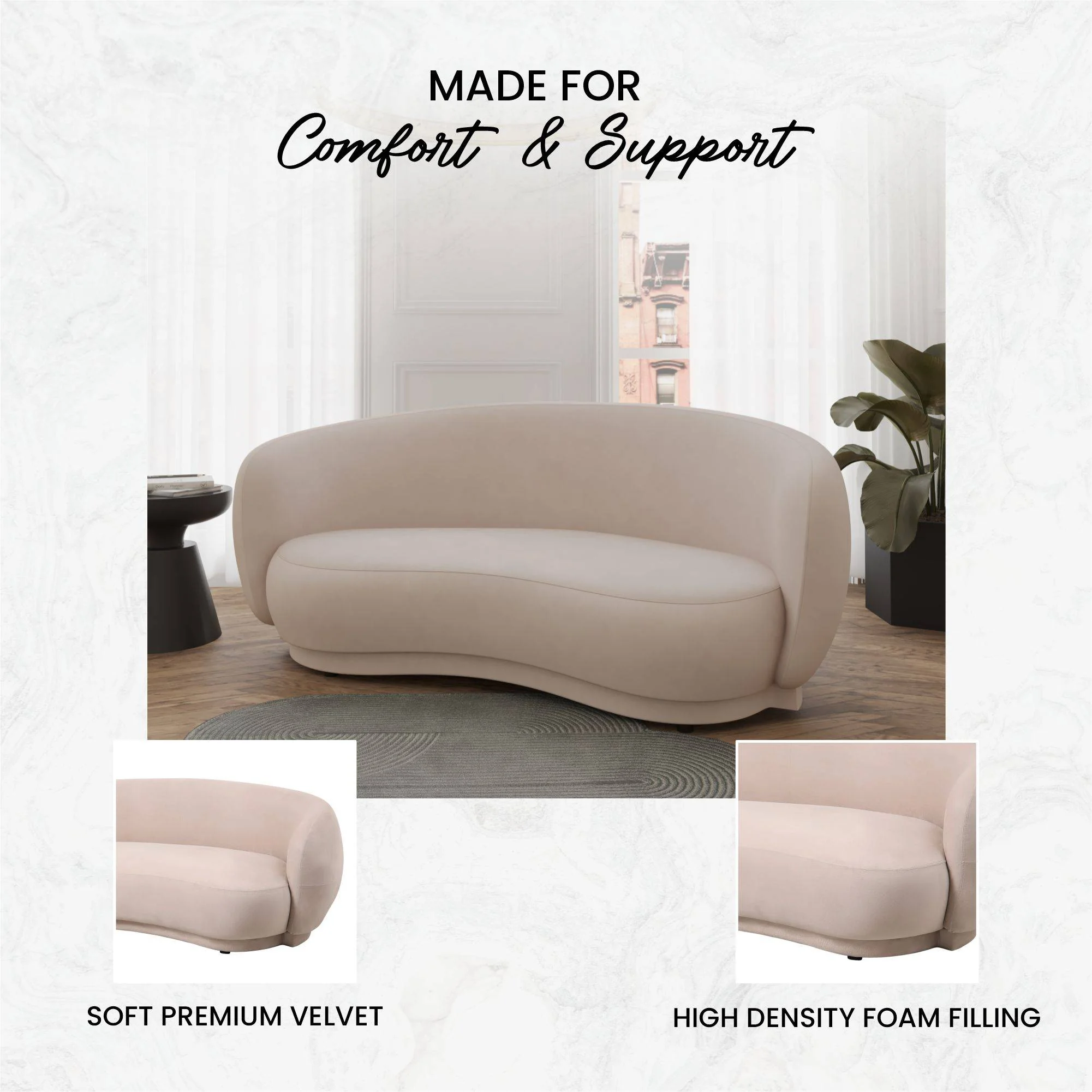 Faze 3-Seater Wide Couch Sofa Upholstered in Velvet