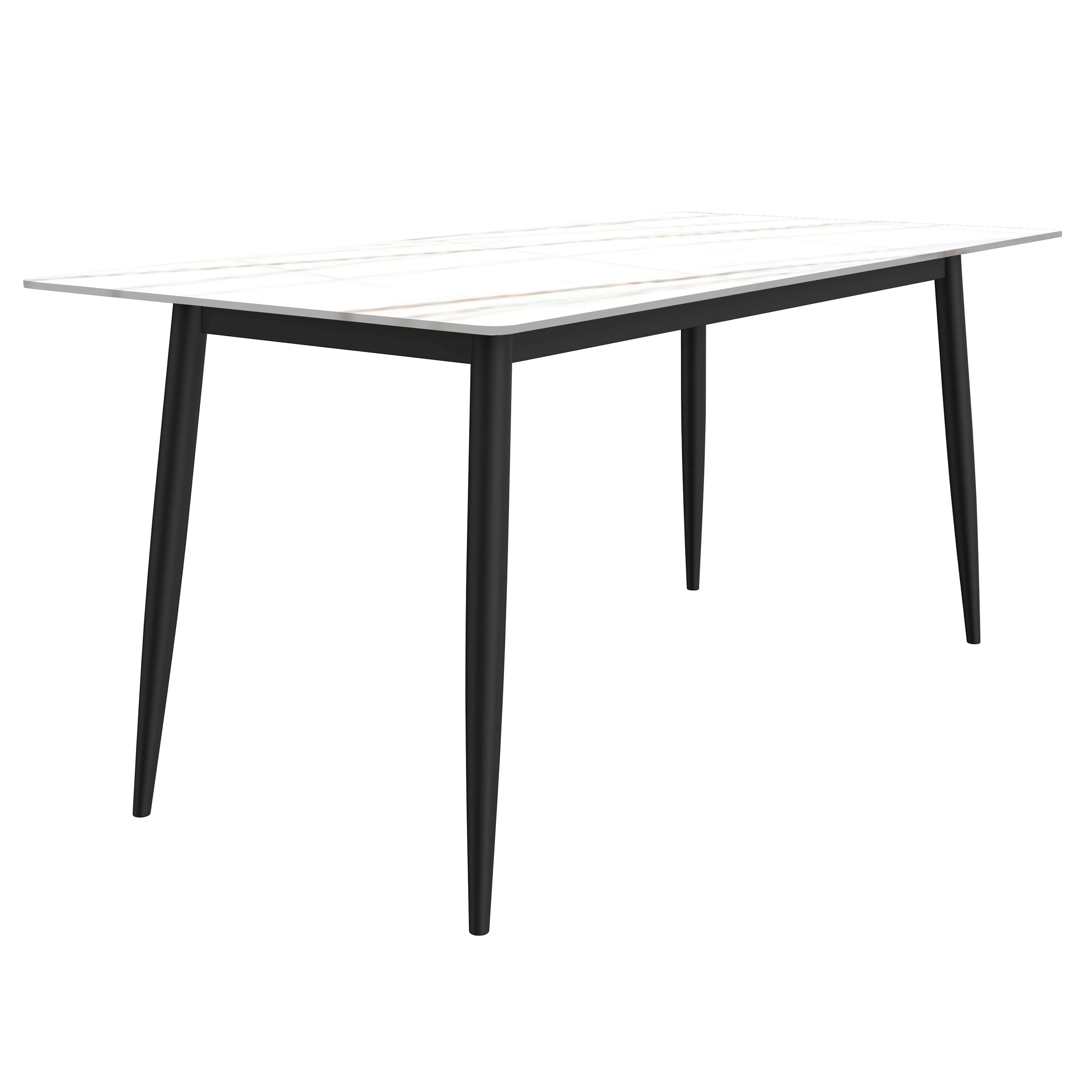 7-Piece Dining Set with Rectangular Sintered Stone Dining Table and 6 Velvet Dining Chairs with Iron Base