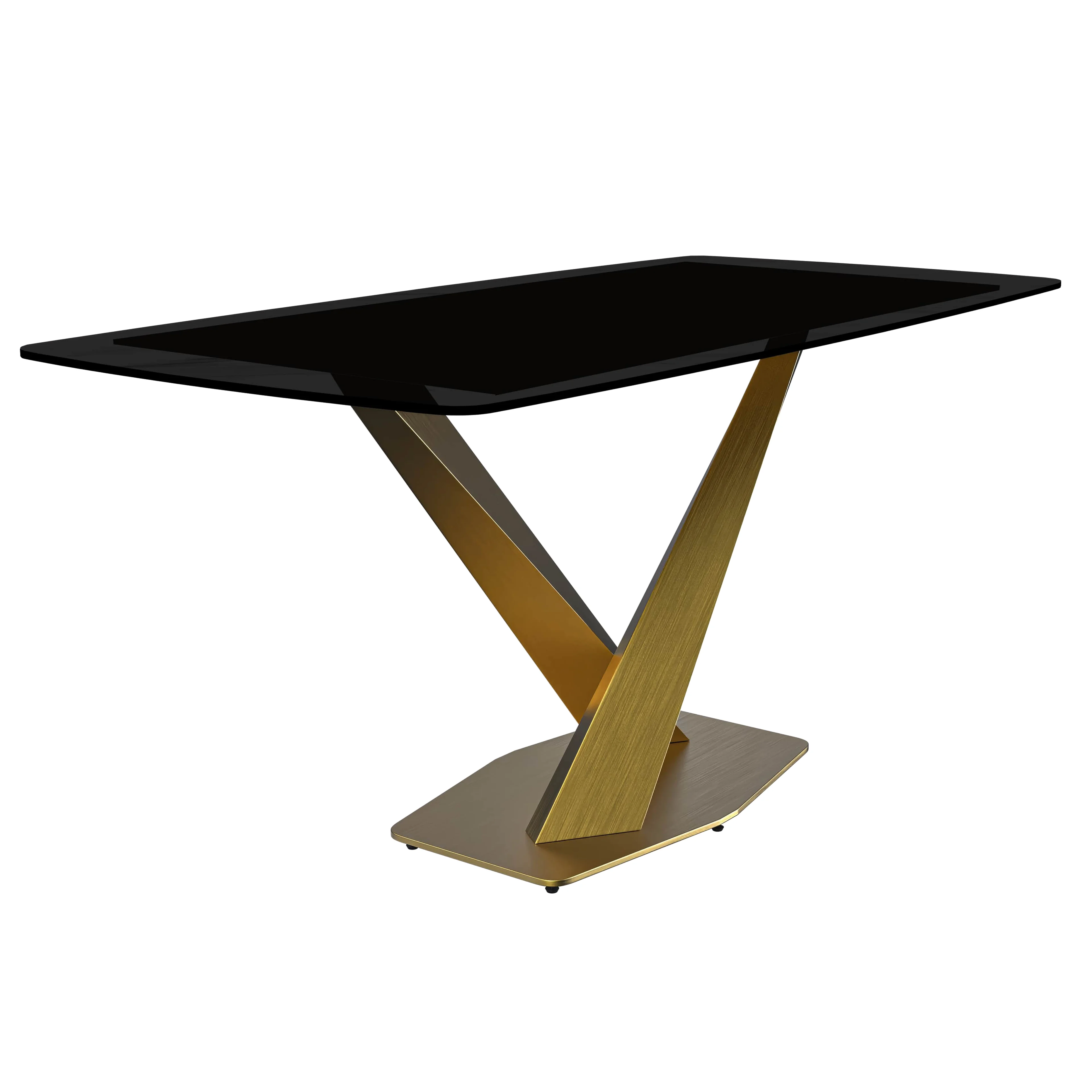 7-Piece Dining Set with Rectangular Glass Dining Table Gold Base and 6 Leather Dining Chairs with Iron Base