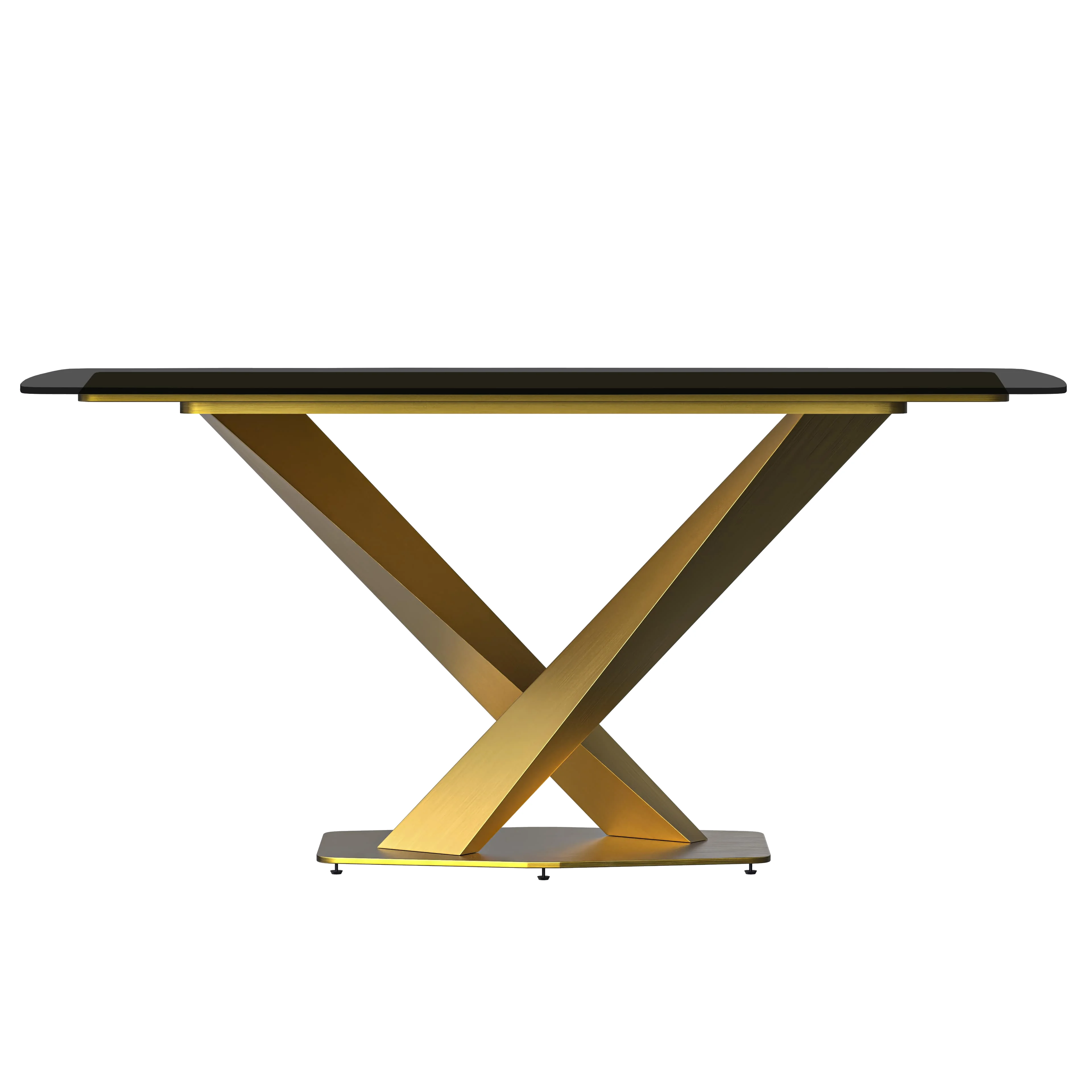 7-Piece Dining Set with Rectangular Glass Dining Table Gold Base and 6 Leather Dining Chairs with Iron Base