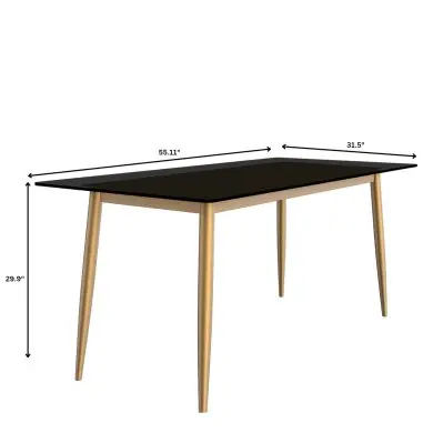 7-Piece Dining Set with Rectangular Glass Dining Table Gold Base and 6 Leather Dining Chairs with Iron Base