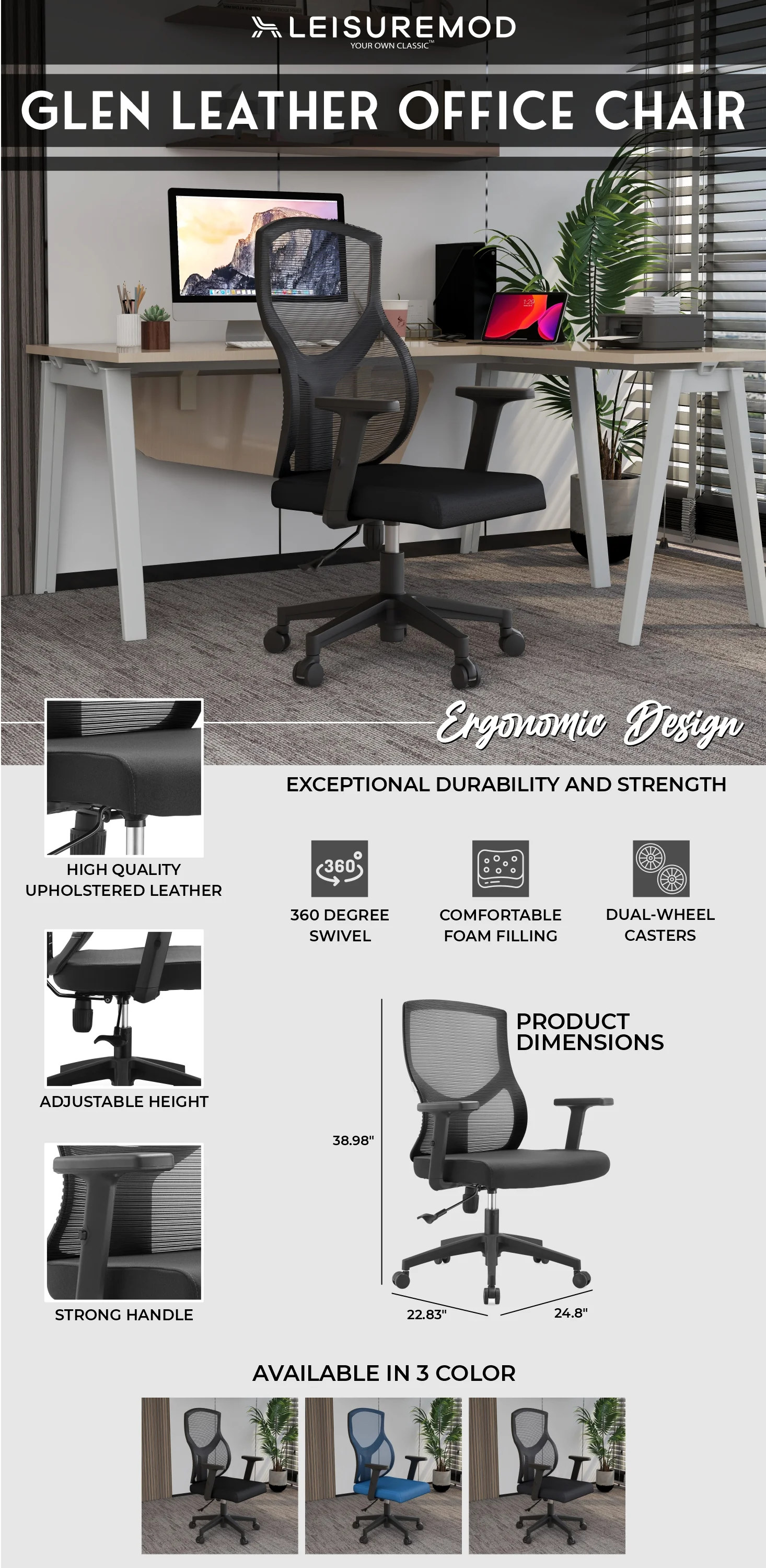 Office Glen Series Office Task Chair In Grey