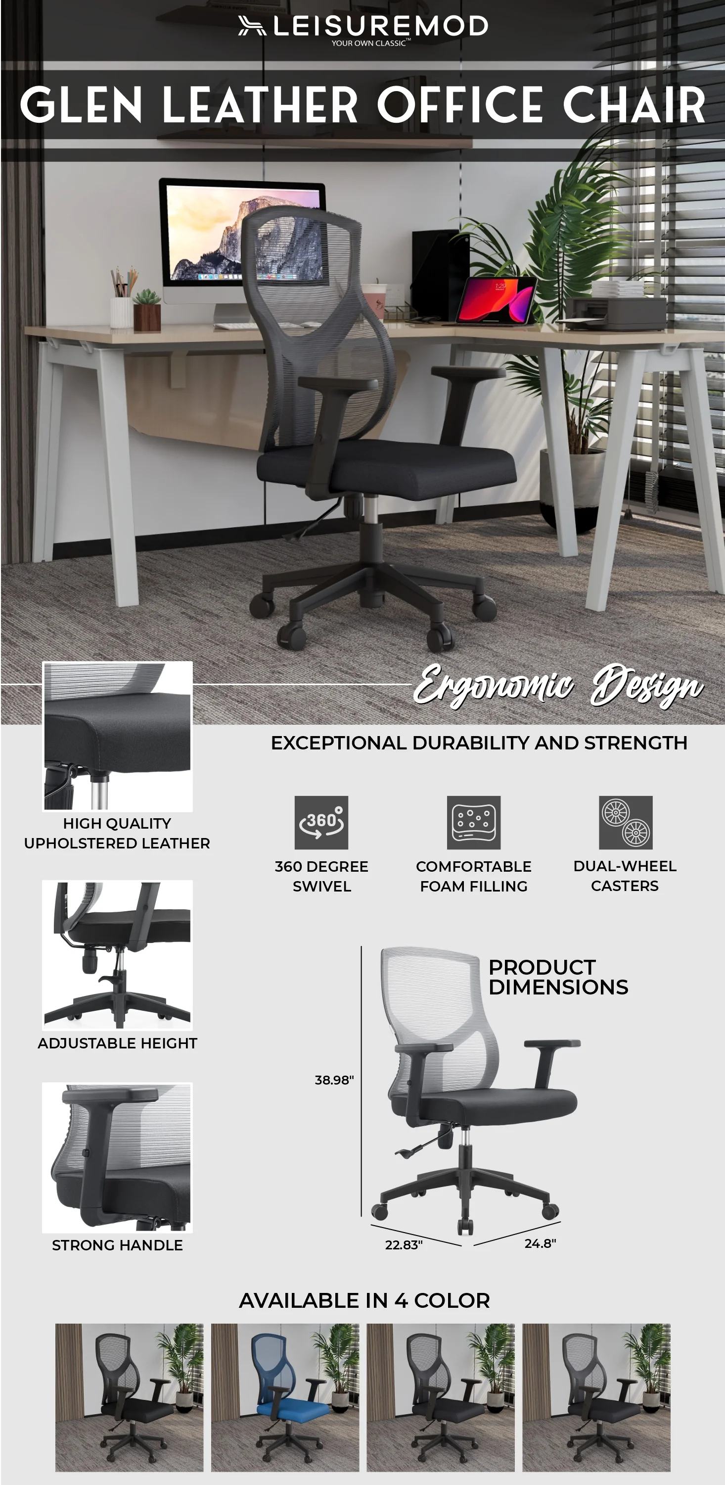 Office Glen Series Office Task Chair In Light Grey