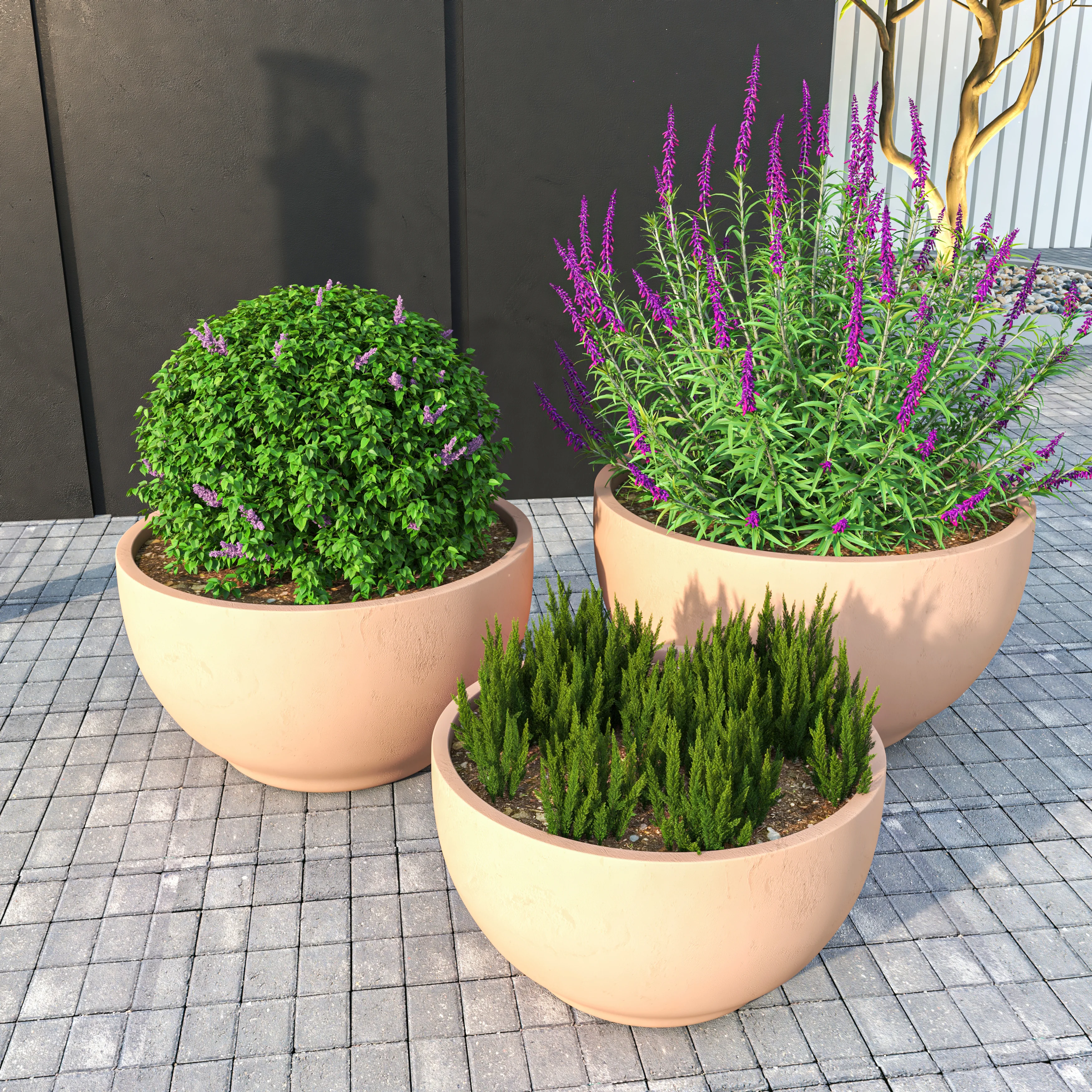 Grove Series Poly Stone Planter Set in Terracotta