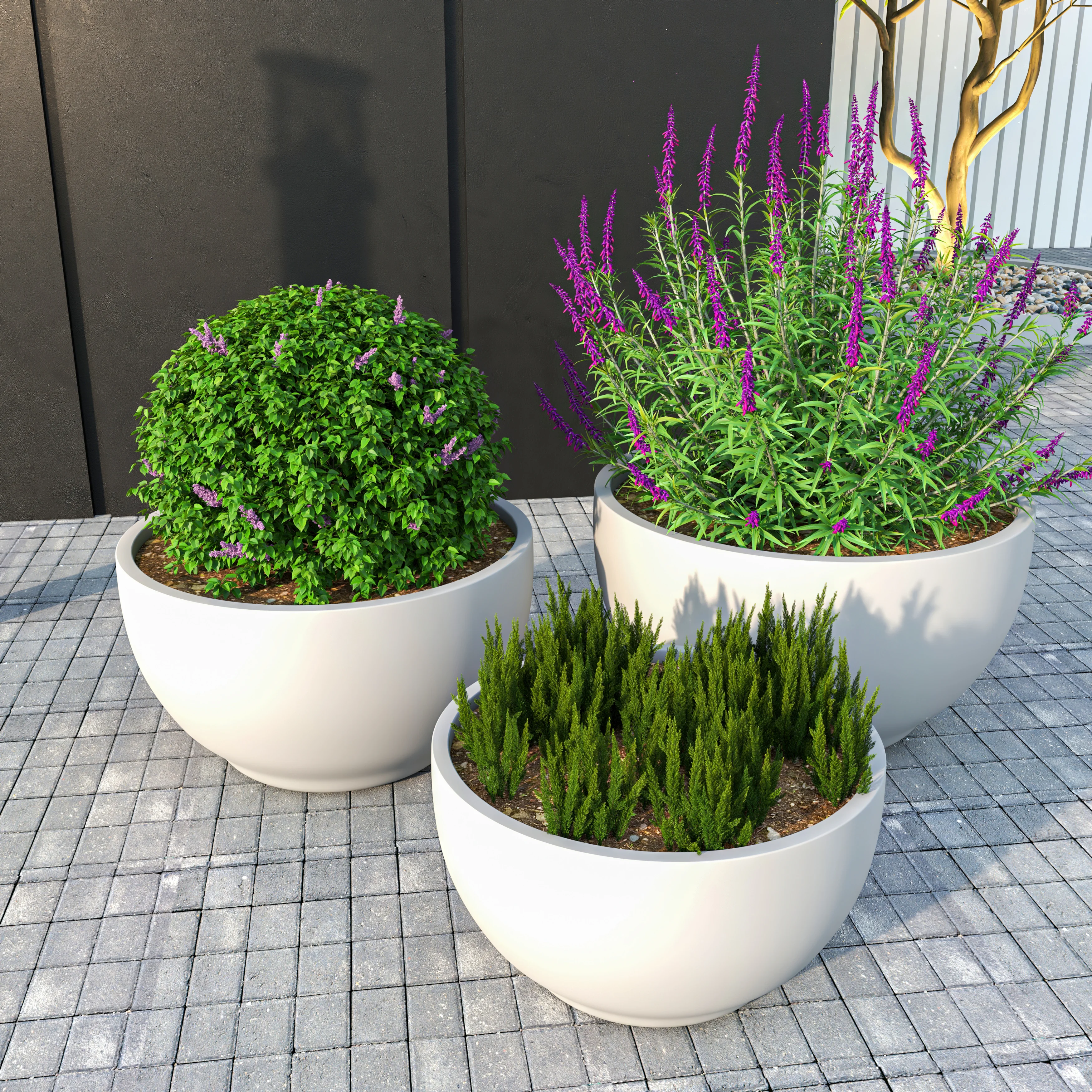 Grove Series Poly Stone Planter Set in White