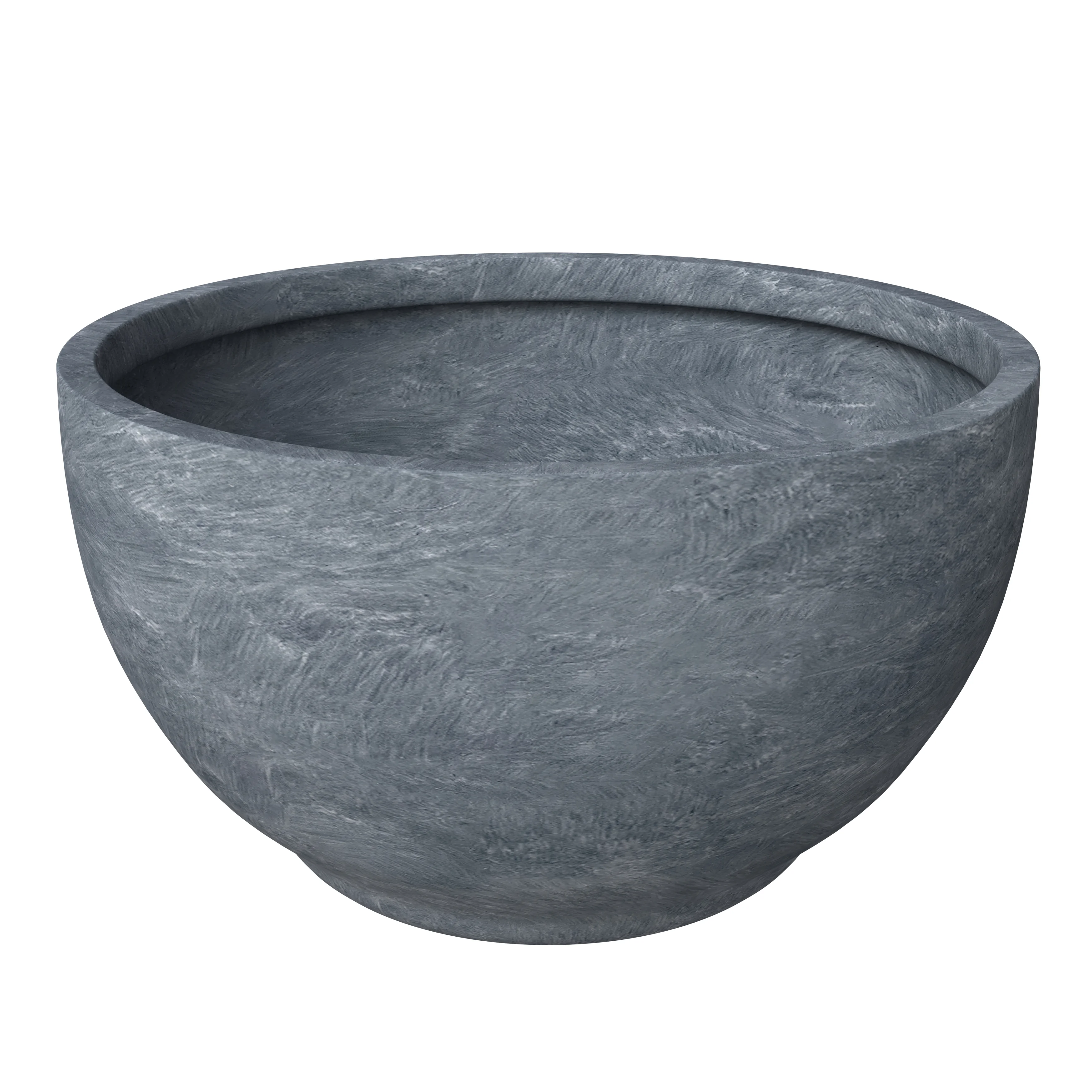 Grove Series Hemisphere Poly Clay Planter in Aged Concrete 10.6 Dia, 5.9 High