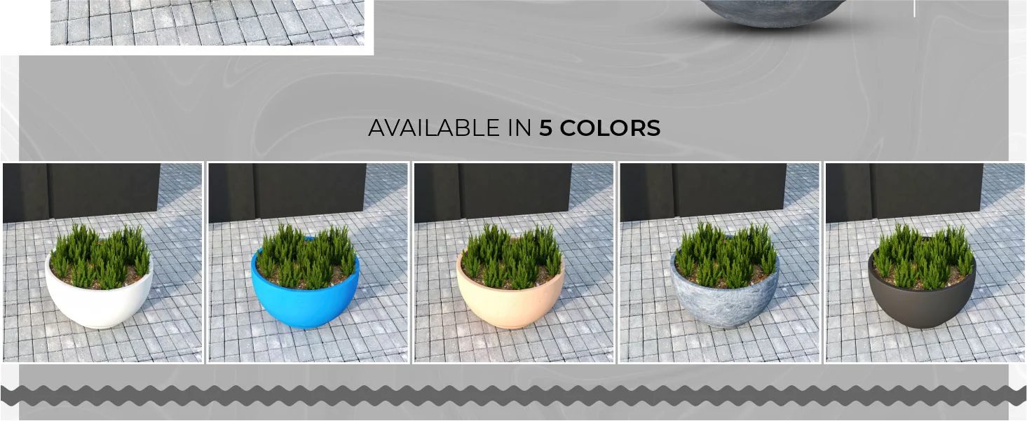 Grove Series Hemisphere Poly Clay Planter in Aged Concrete 10.6 Dia, 5.9 High