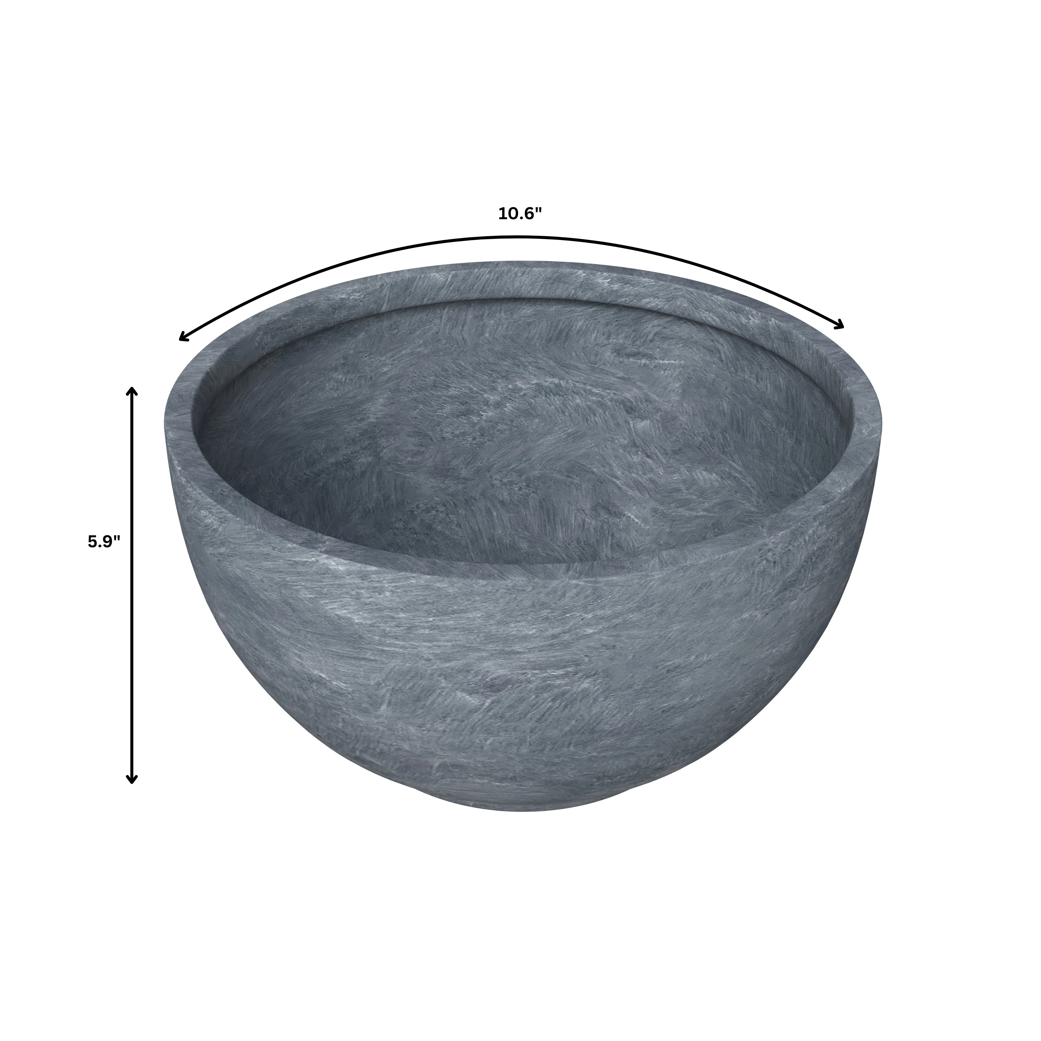 Grove Series Hemisphere Poly Clay Planter in Aged Concrete 10.6 Dia, 5.9 High