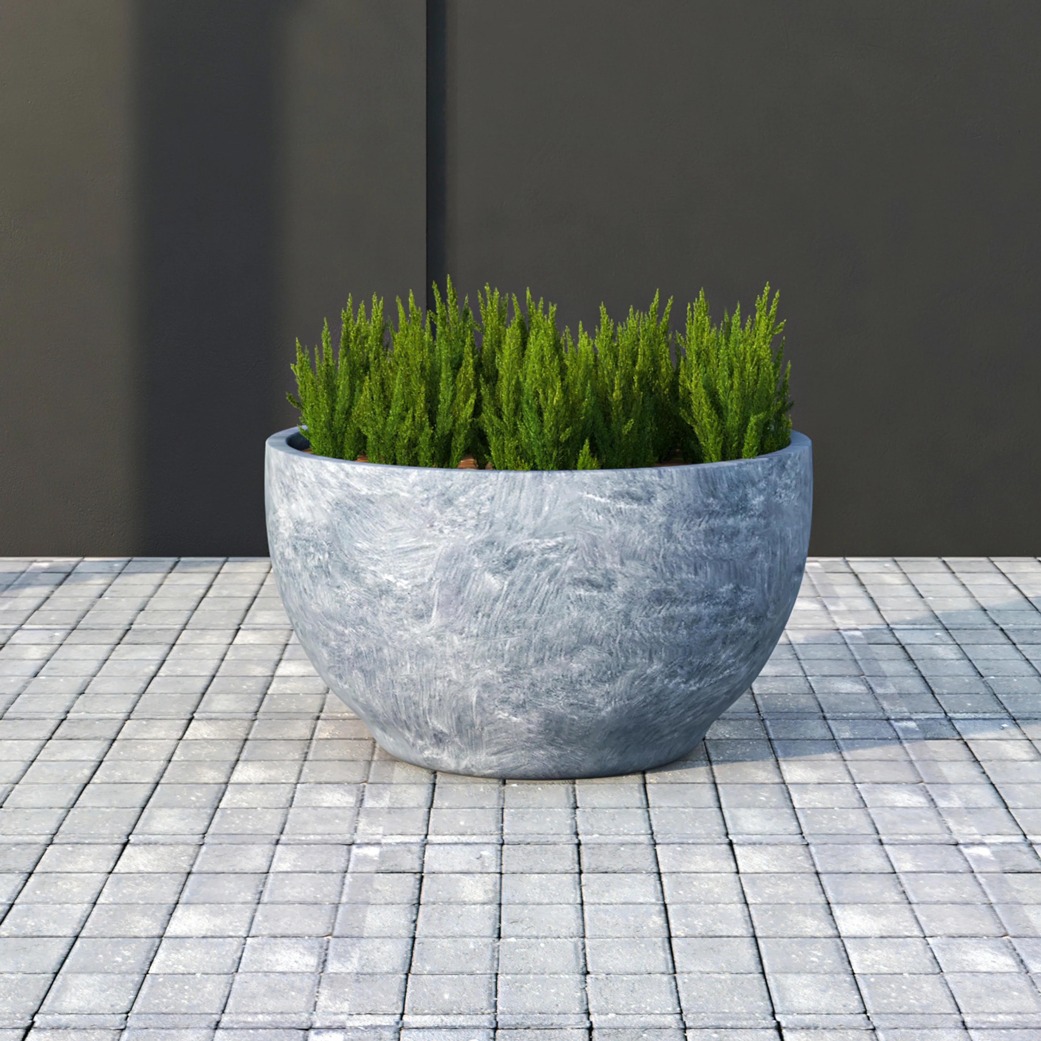 Grove Series Hemisphere Poly Clay Planter in Aged Concrete 10.6 Dia, 5.9 High