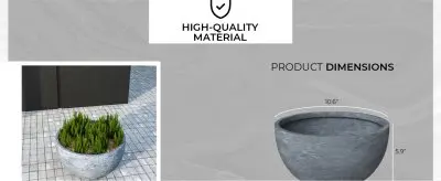 Grove Series Hemisphere Poly Clay Planter in Aged Concrete 10.6 Dia, 5.9 High