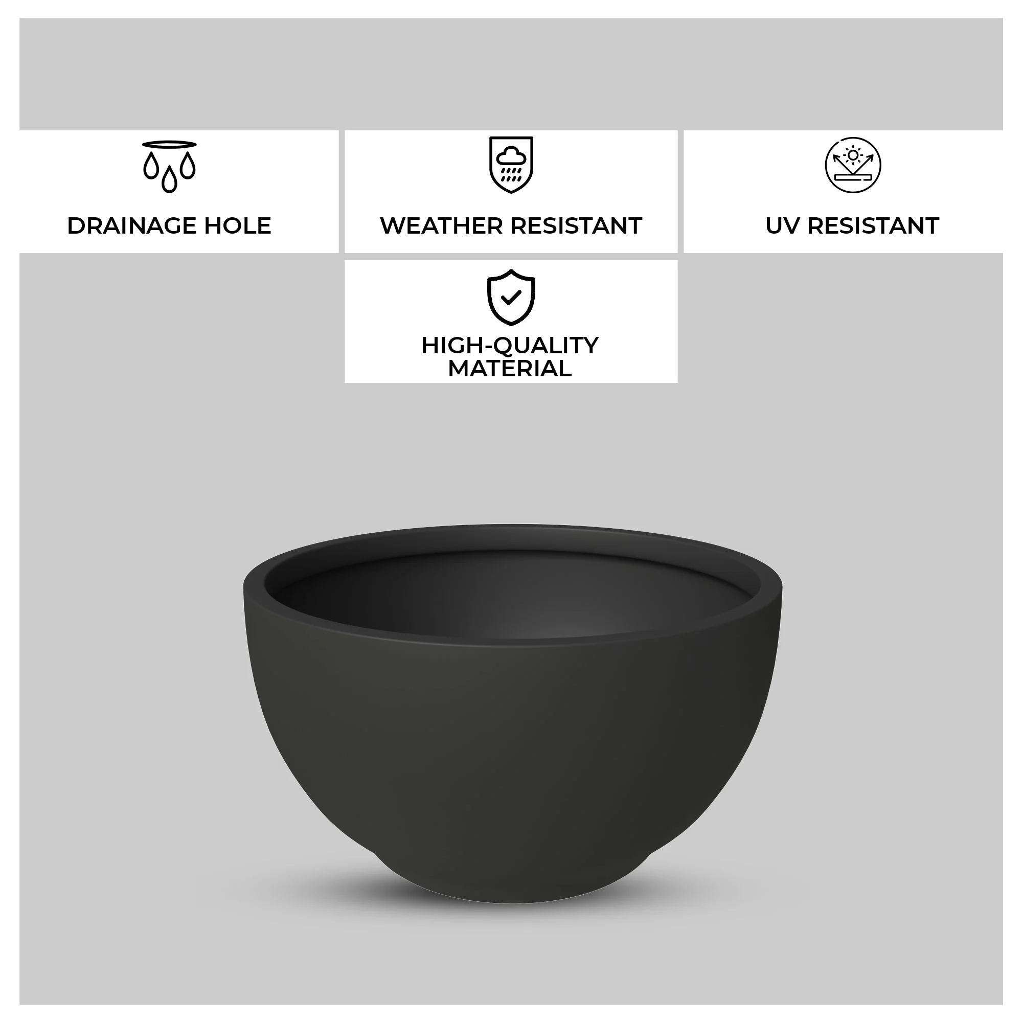 Grove Series Hemisphere Poly Clay Planter in Black 10.6 Dia, 5.9 High