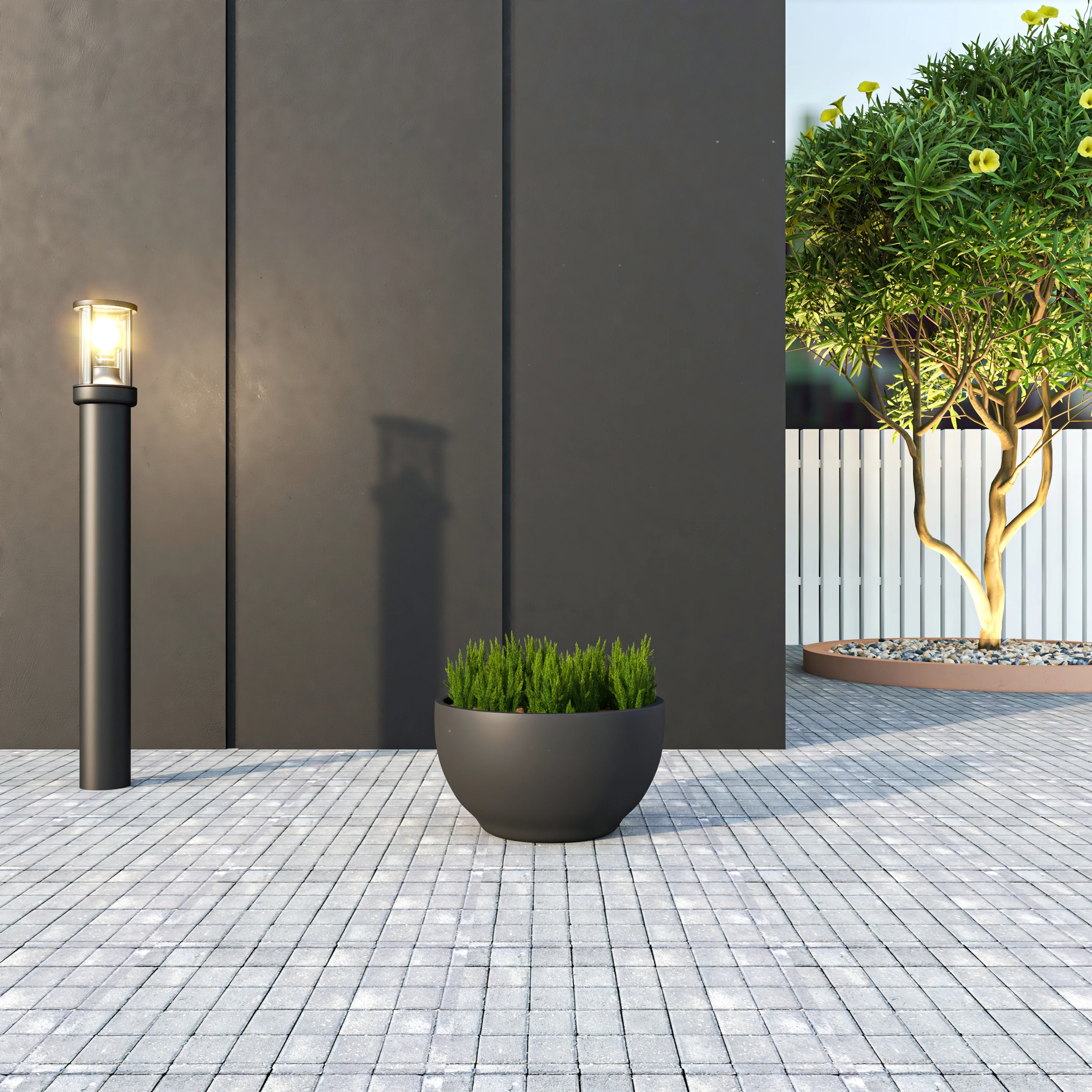 Grove Series Hemisphere Poly Clay Planter in Black 10.6 Dia, 5.9 High