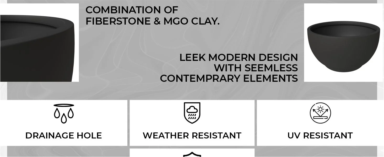 Grove Series Hemisphere Poly Clay Planter in Black 10.6 Dia, 5.9 High