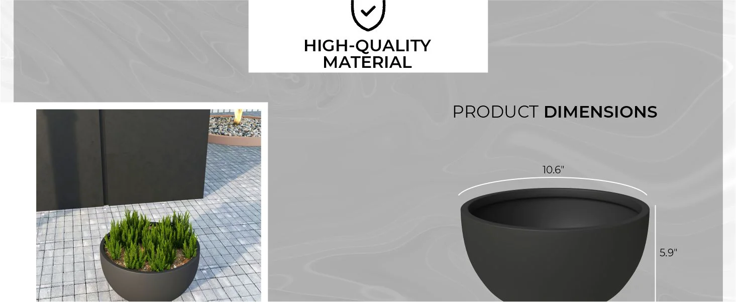 Grove Series Hemisphere Poly Clay Planter in Black 10.6 Dia, 5.9 High