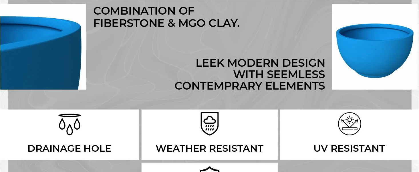 Grove Series Hemisphere Poly Clay Planter in Blue 10.6 Dia, 5.9 High