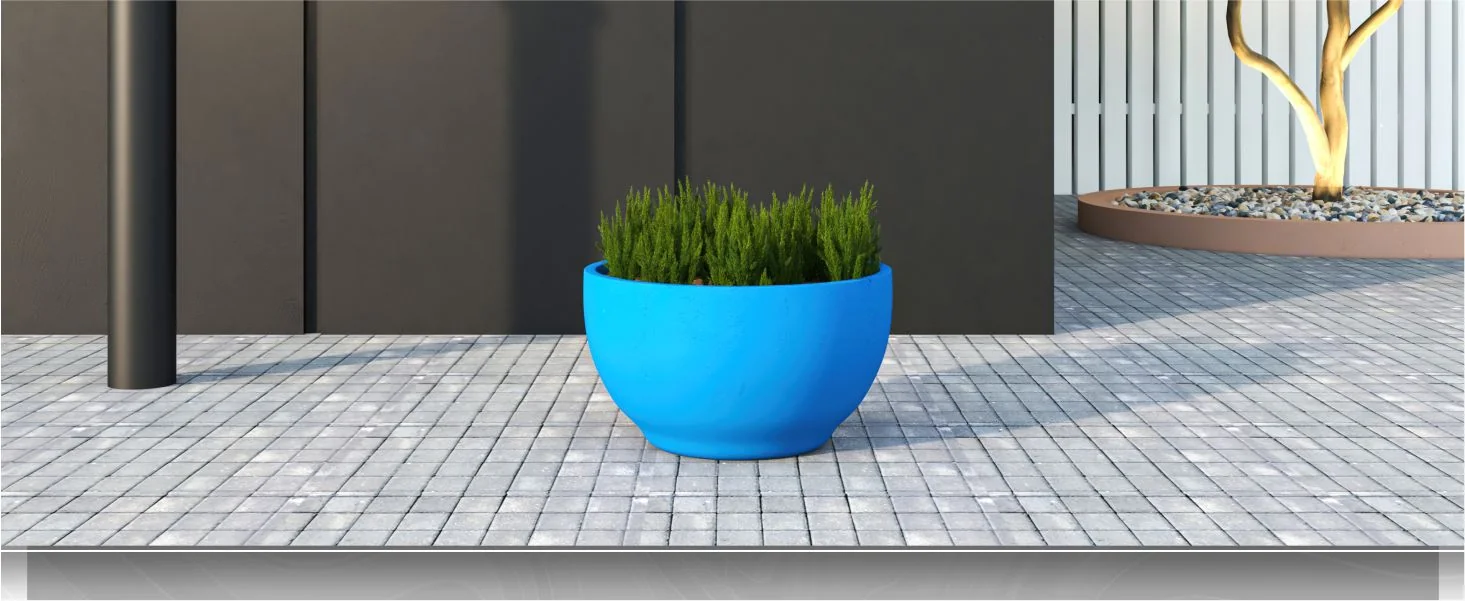 Grove Series Hemisphere Poly Clay Planter in Blue 10.6 Dia, 5.9 High