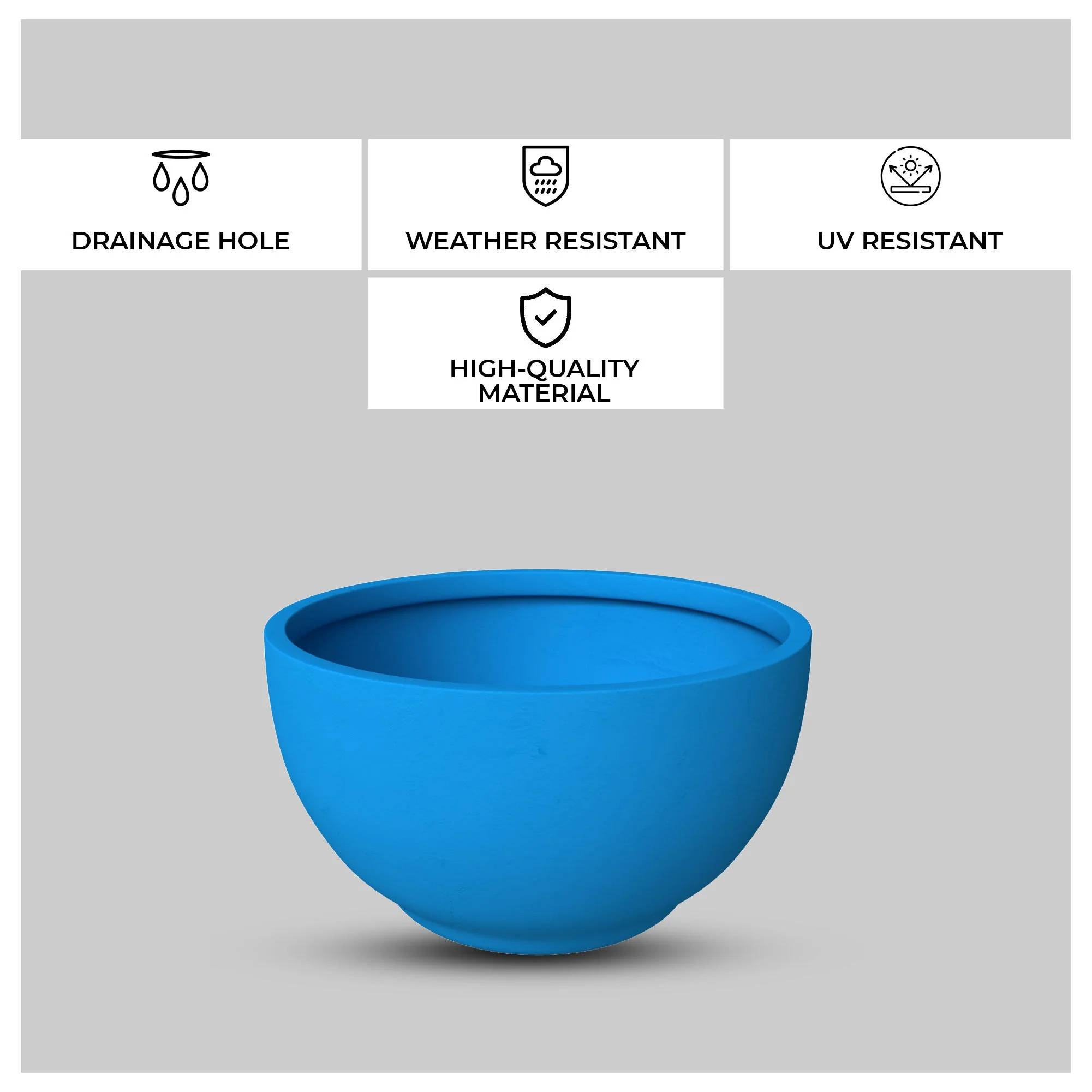 Grove Series Hemisphere Poly Clay Planter in Blue 10.6 Dia, 5.9 High