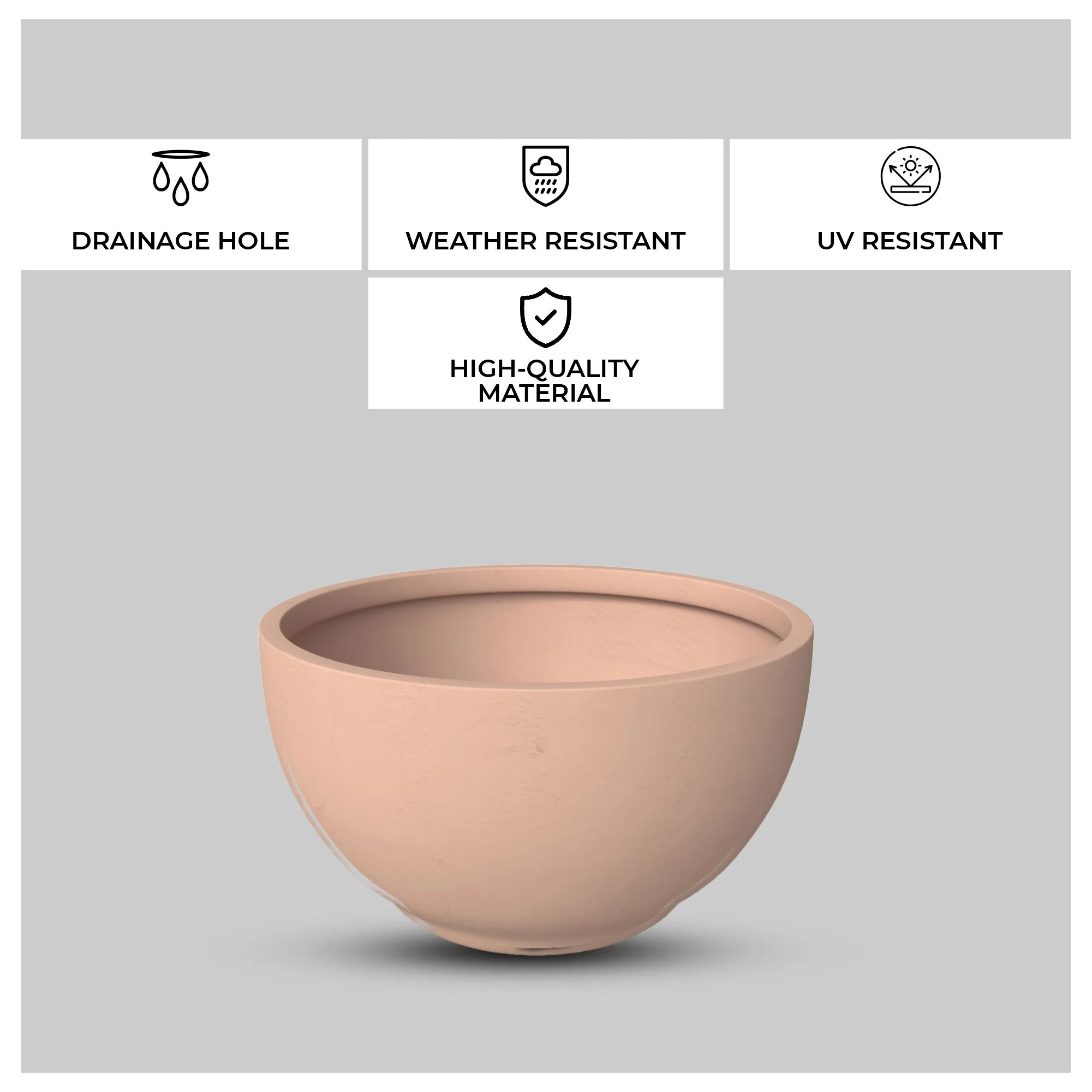 Grove Series Hemisphere Poly Clay Planter in Terra cotta Color 10.6 Dia, 5.9 High