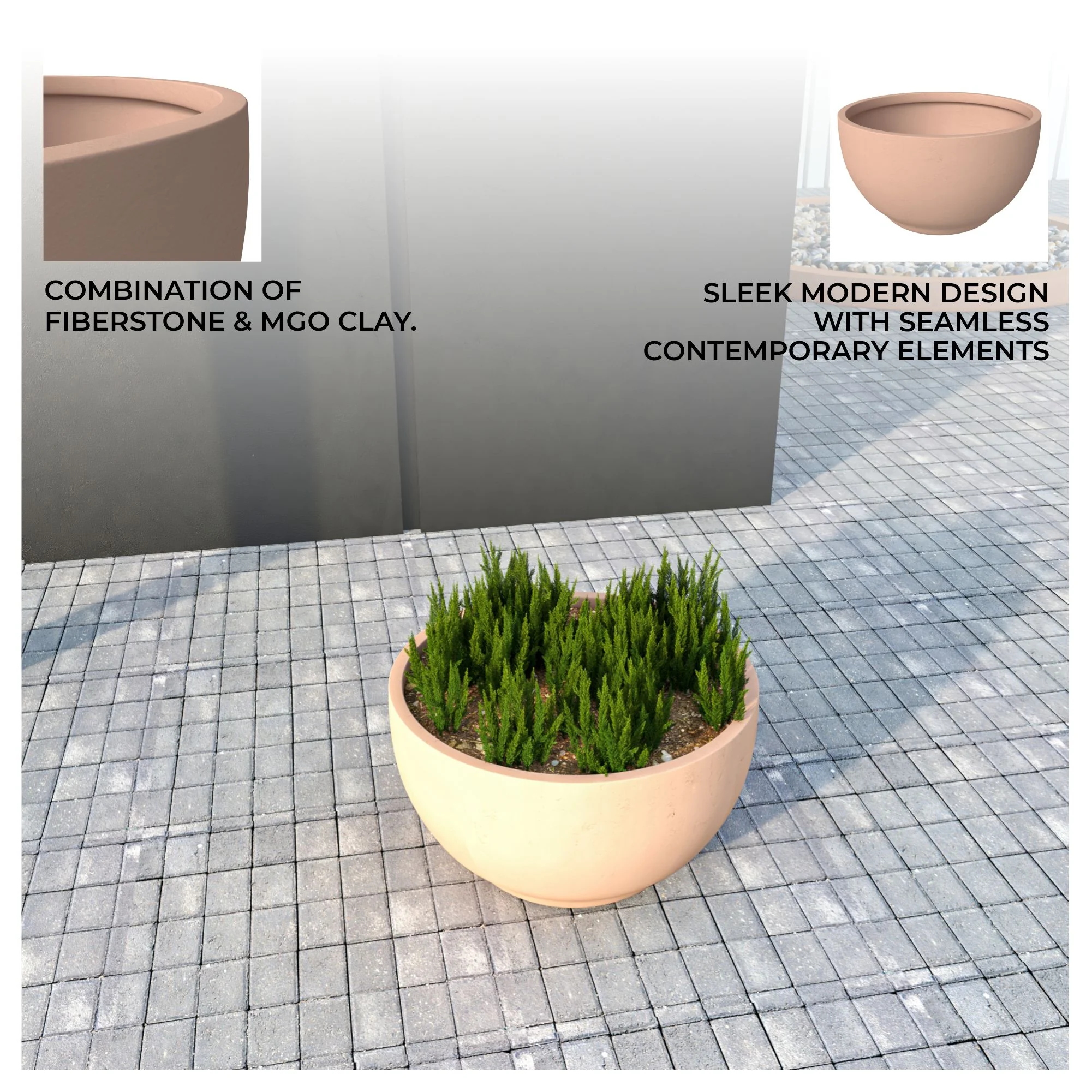 Grove Series Hemisphere Poly Clay Planter in Terra cotta Color 10.6 Dia, 5.9 High