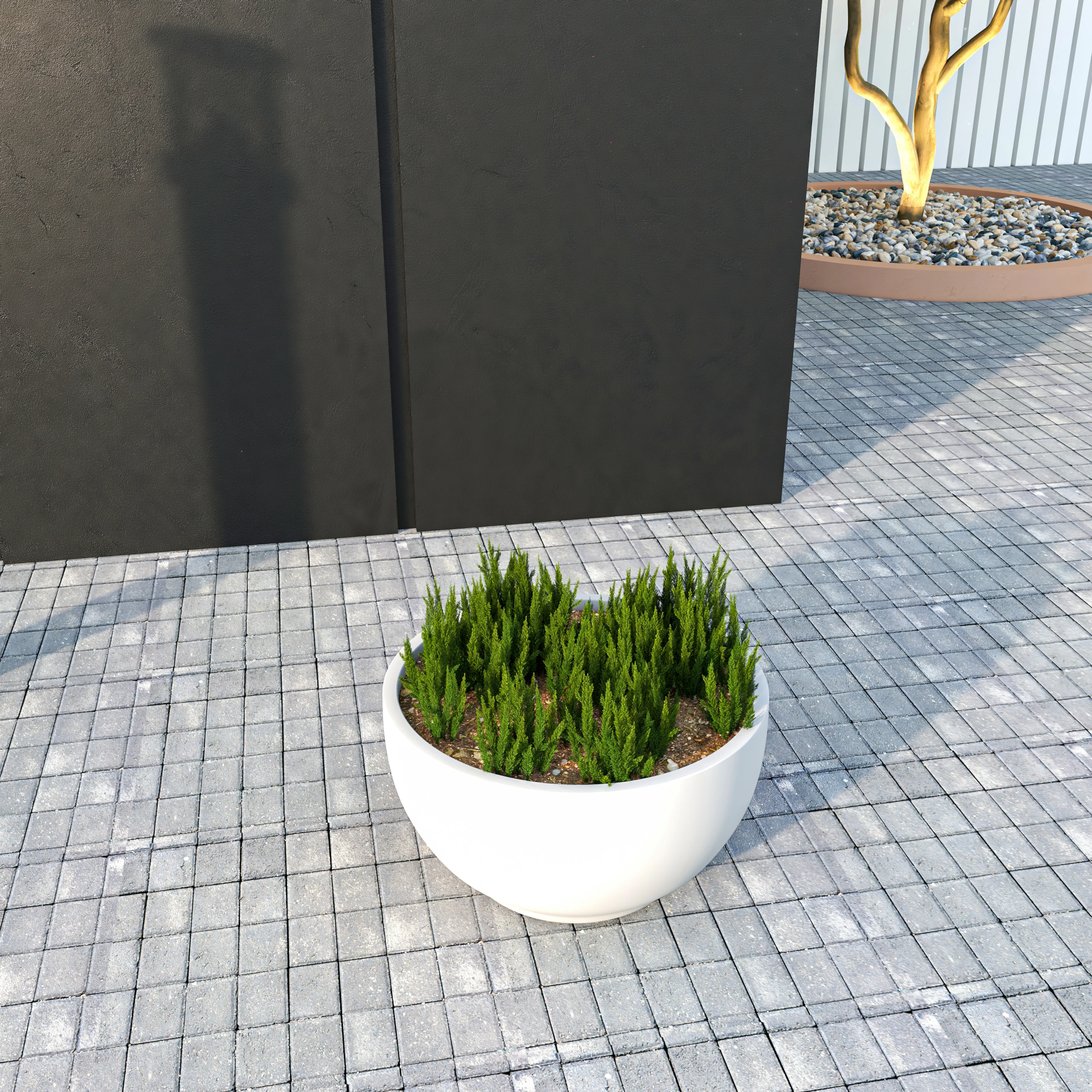 Grove Series Hemisphere Poly Clay Planter in White 10.6 Dia, 5.9 High