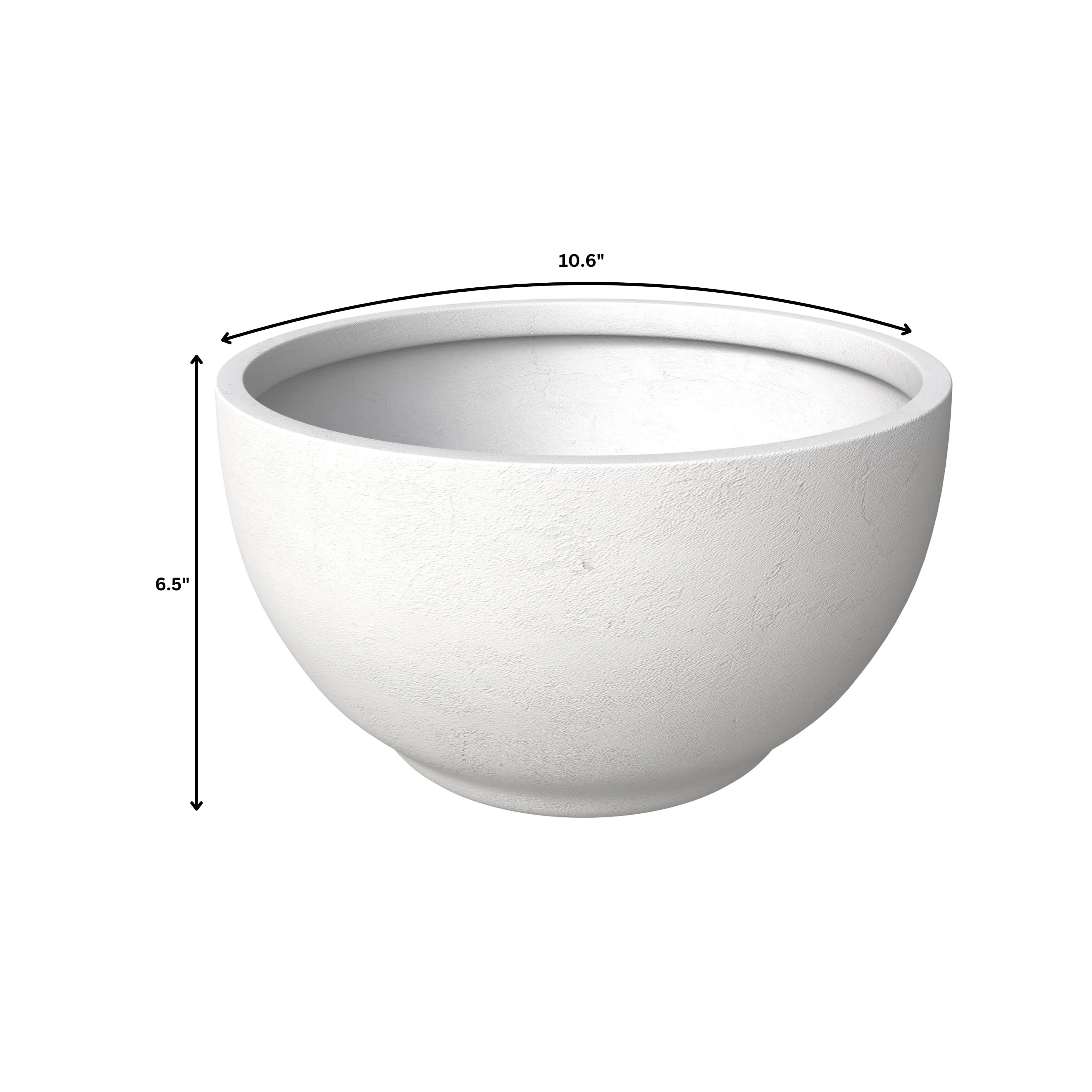 Grove Series Hemisphere Poly Clay Planter in White 10.6 Dia, 5.9 High