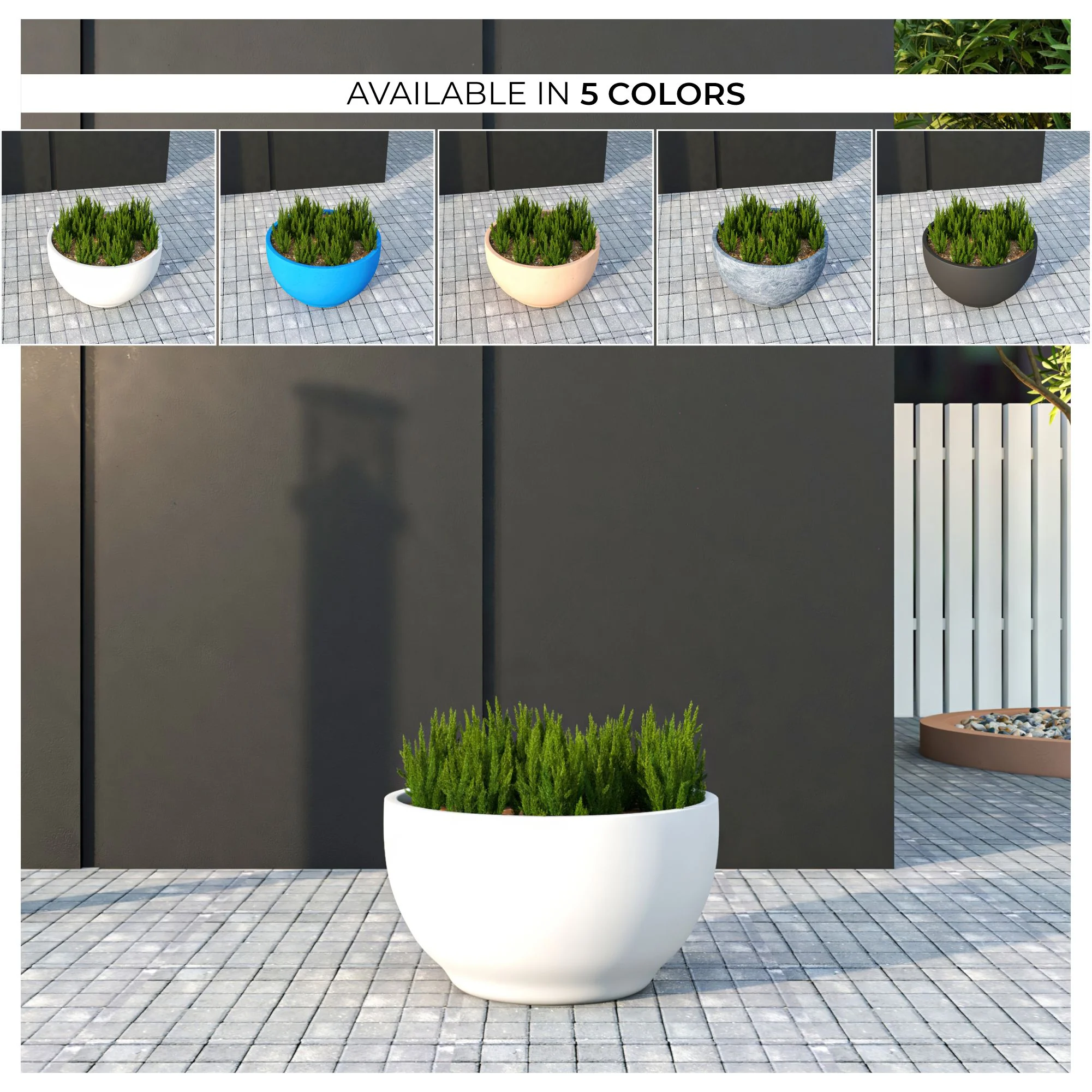 Grove Series Hemisphere Poly Clay Planter in White 10.6 Dia, 5.9 High