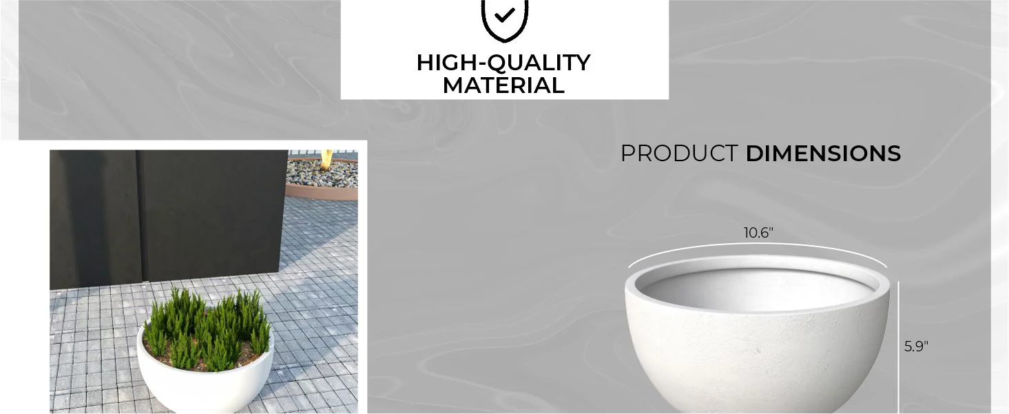 Grove Series Hemisphere Poly Clay Planter in White 10.6 Dia, 5.9 High