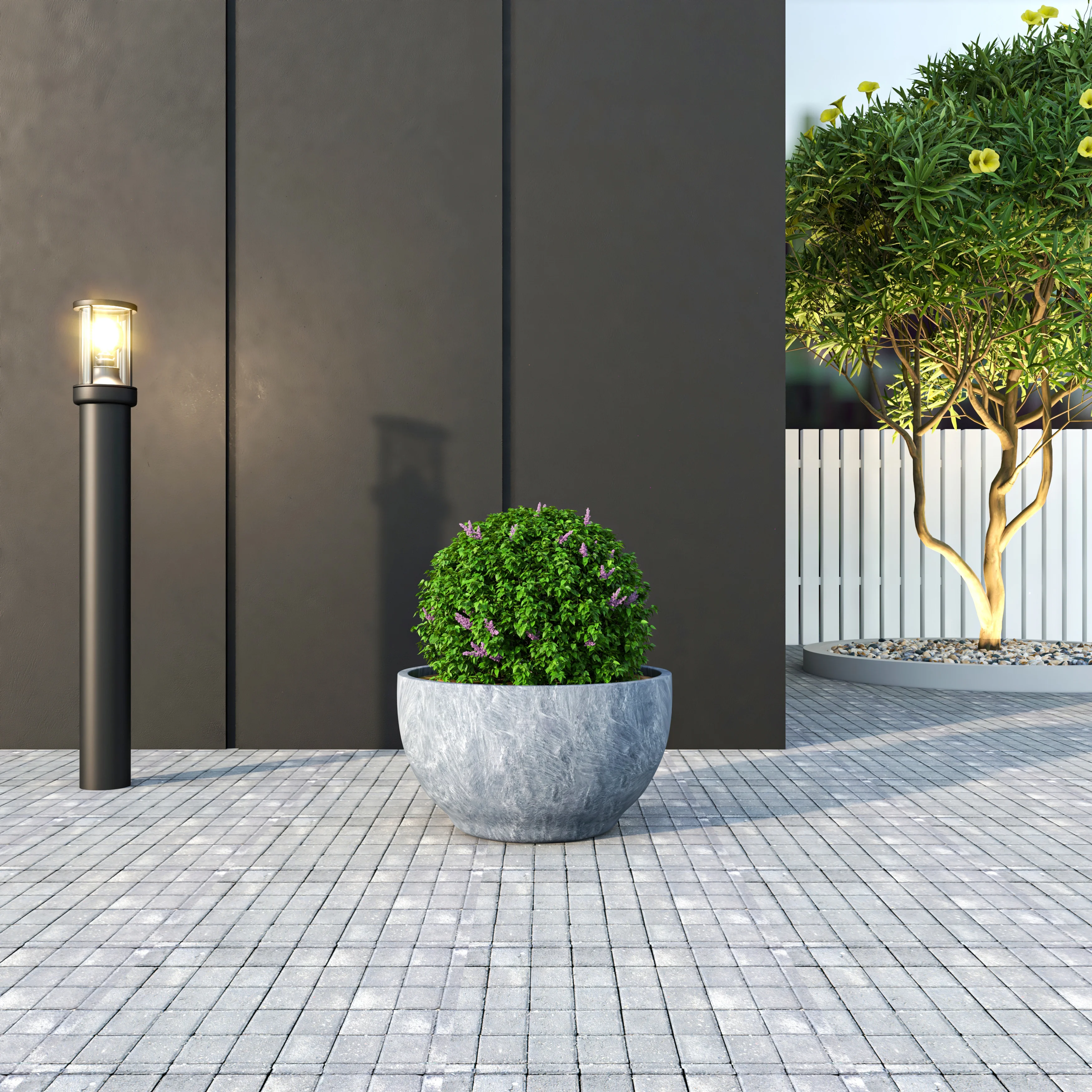 Grove Series Hemisphere Poly Clay Planter in Aged Concrete 12.4 Dia, 7.1 High