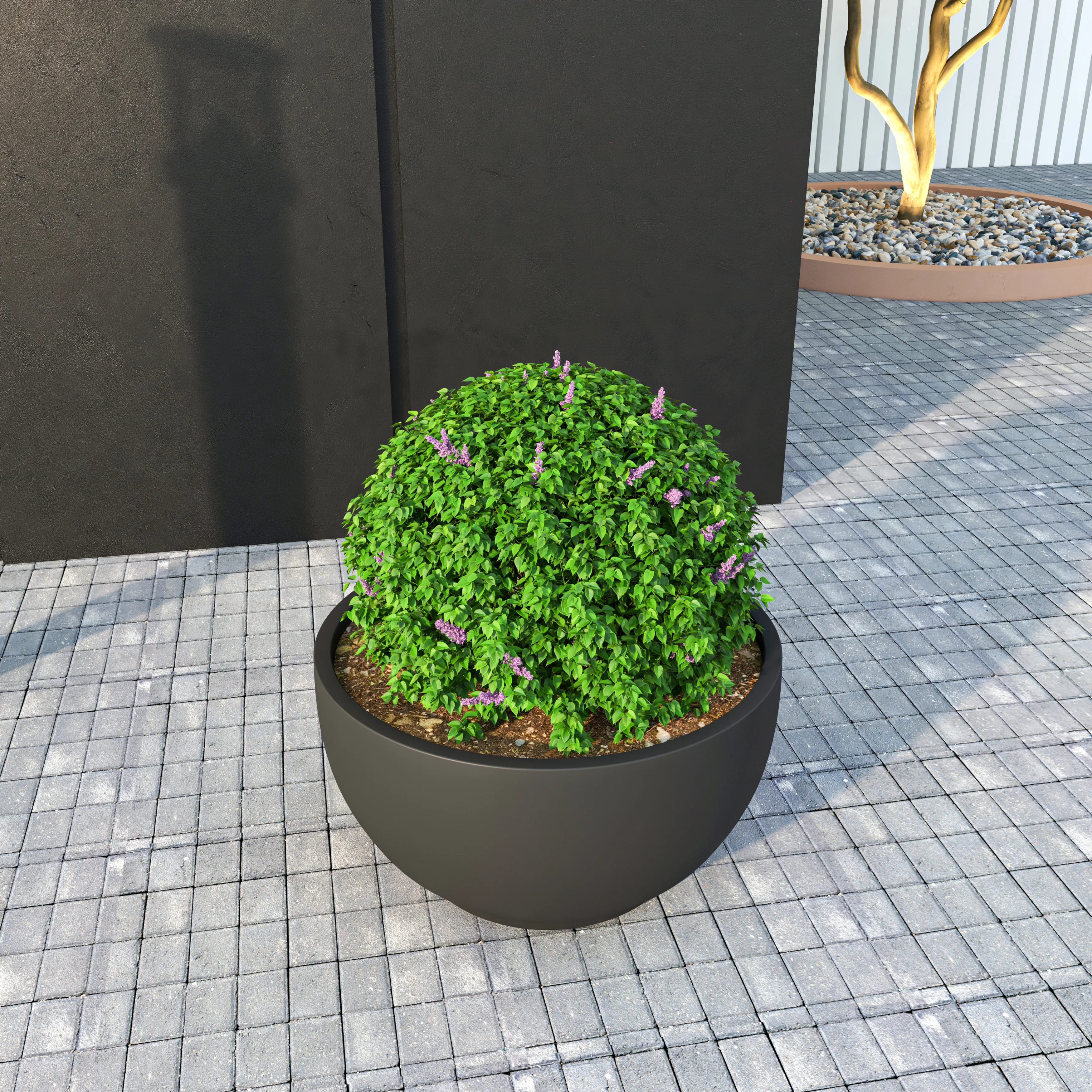 Grove Series Hemisphere Poly Clay Planter in Black 12.4 Dia, 7.1 High