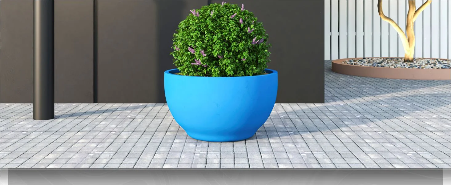 Grove Series Hemisphere Poly Clay Planter in Blue 12.4 Dia, 7.1 High