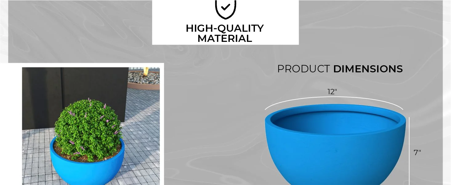 Grove Series Hemisphere Poly Clay Planter in Blue 12.4 Dia, 7.1 High