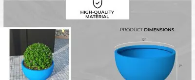 Grove Series Hemisphere Poly Clay Planter in Blue 12.4 Dia, 7.1 High