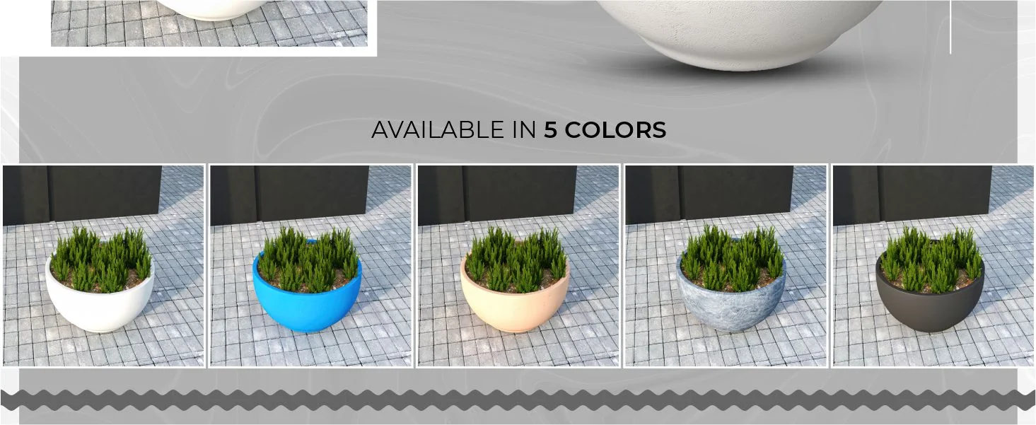 Grove Series Hemisphere Poly Clay Planter in White 12.4 Dia, 7.1 High
