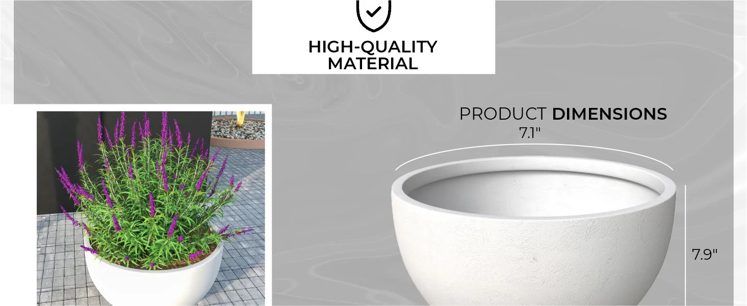 Grove Series Hemisphere Poly Clay Planter in White 12.4 Dia, 7.1 High