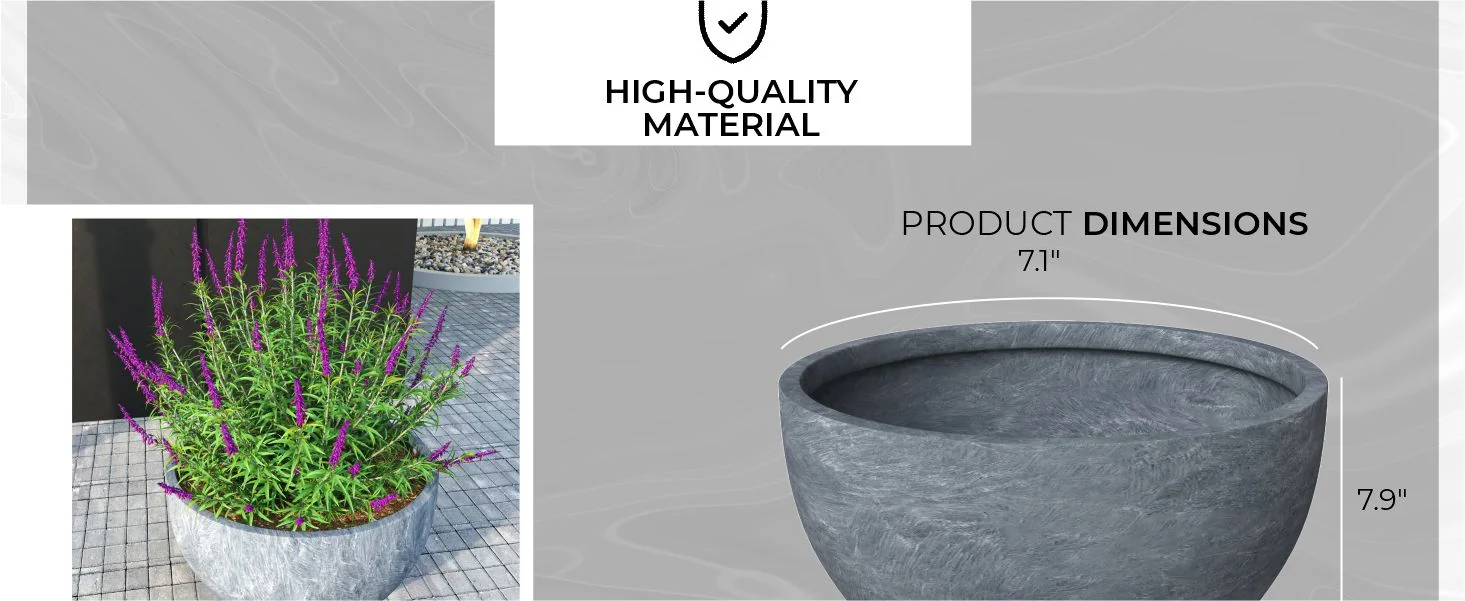 Grove Series Hemisphere Poly Clay Planter in Aged Concrete 14.9 Dia, 7.8 High