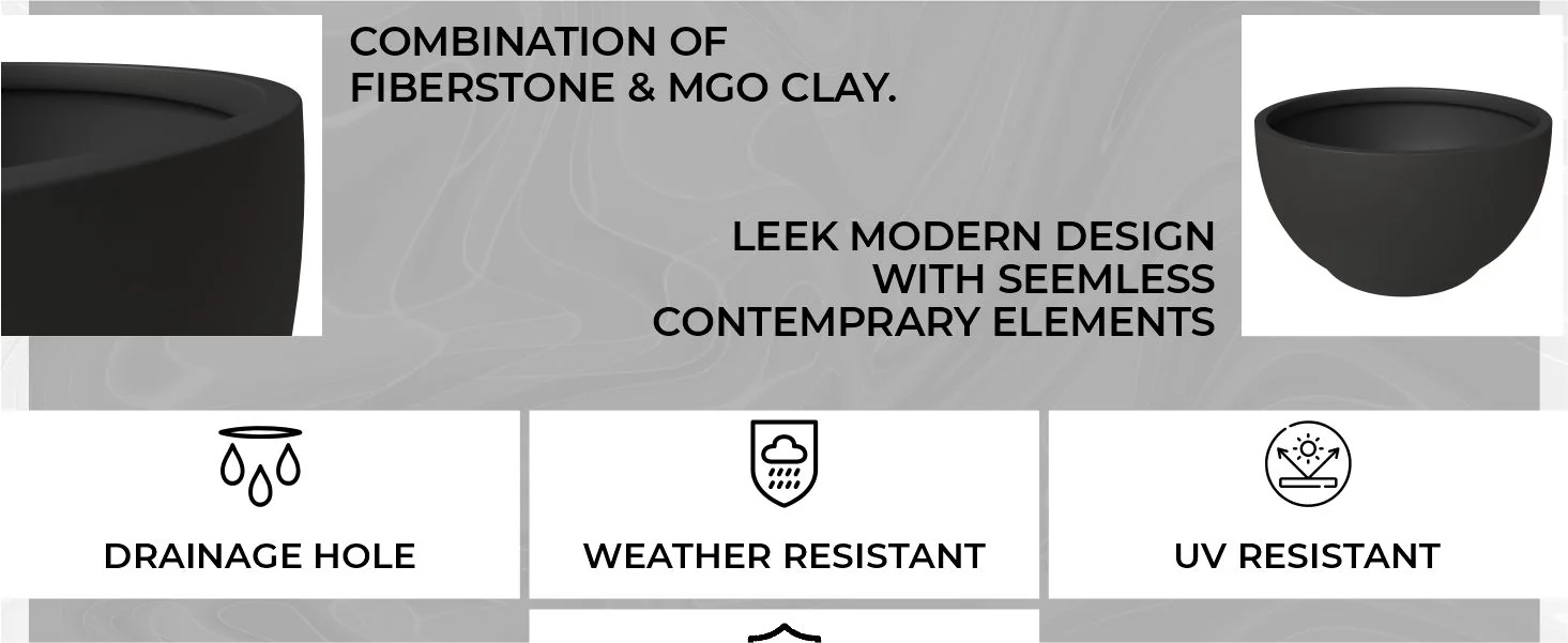 Grove Series Hemisphere Poly Clay Planter in Black 14.9 Dia, 7.8 High