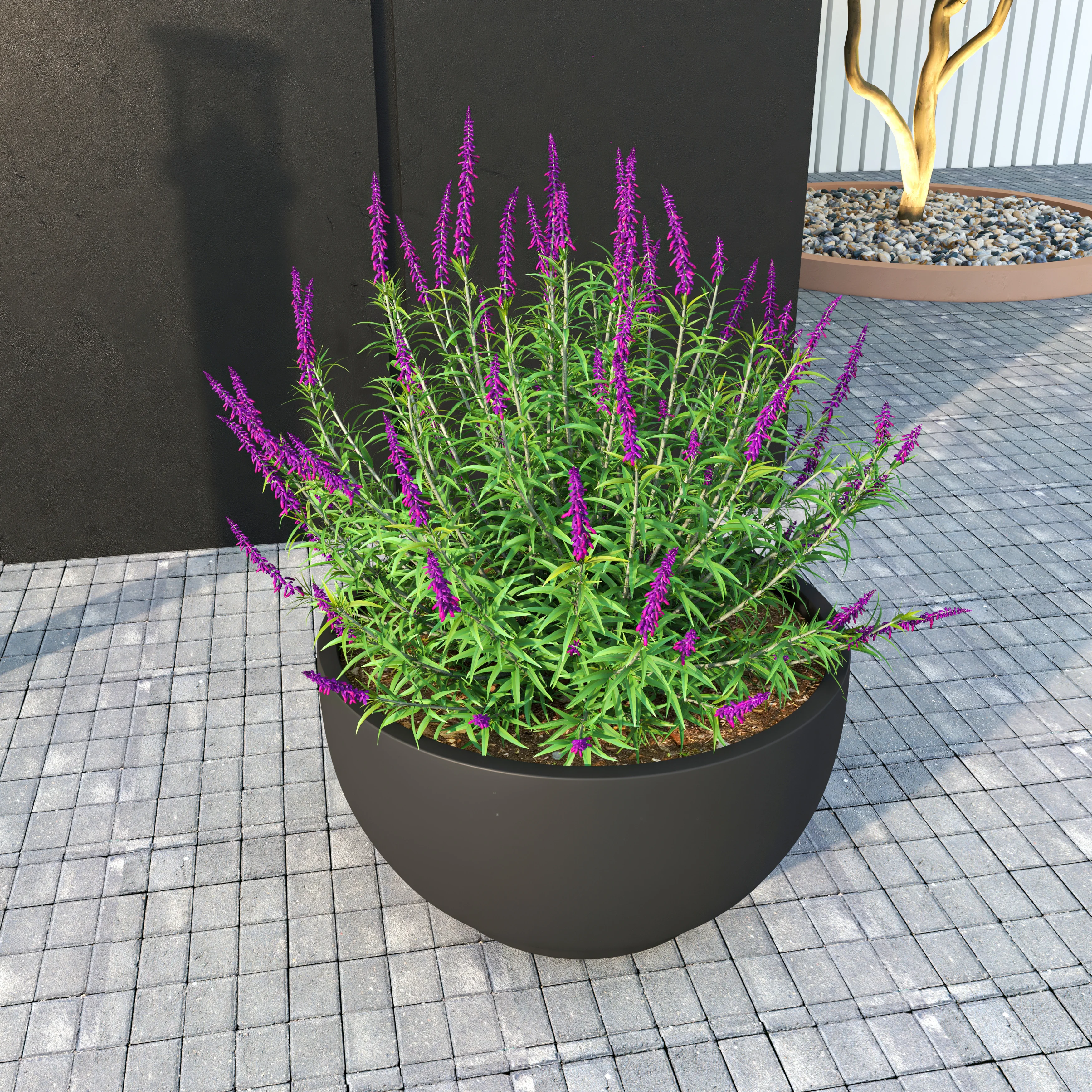 Grove Series Hemisphere Poly Clay Planter in Black 14.9 Dia, 7.8 High