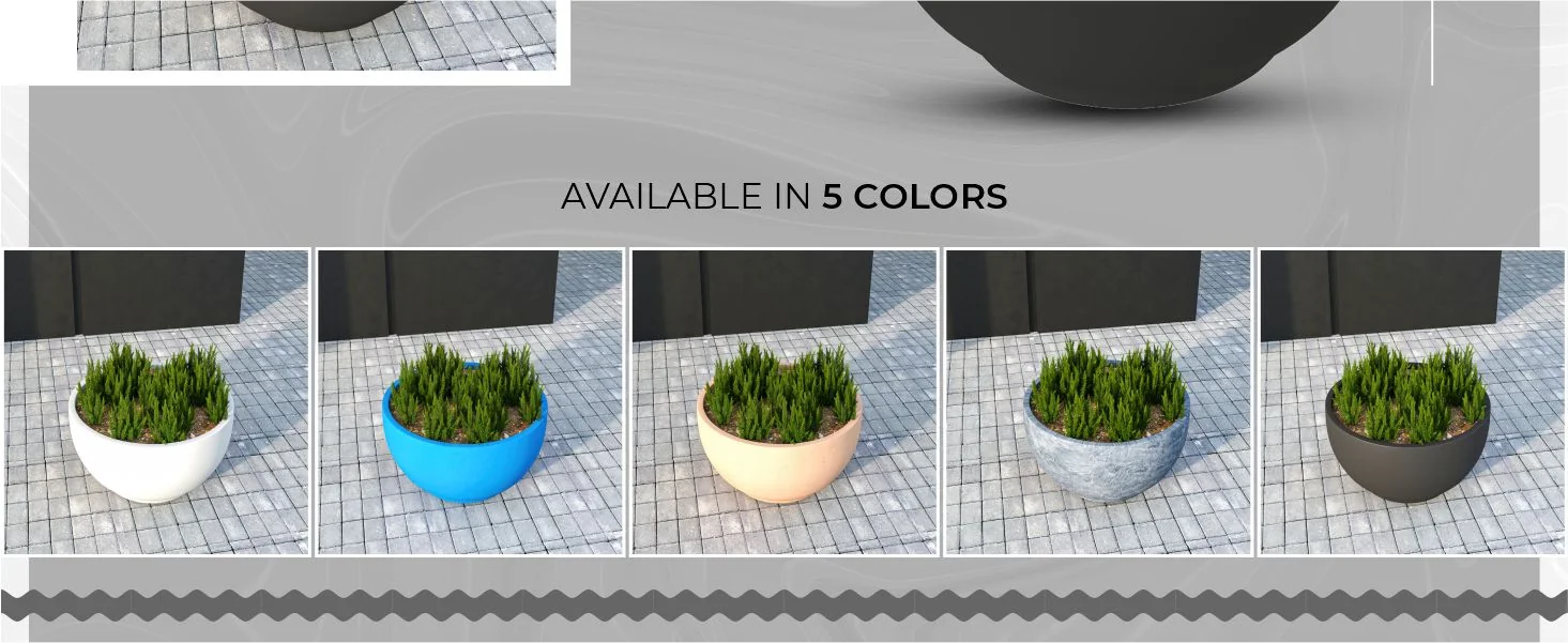 Grove Series Hemisphere Poly Clay Planter in Black 14.9 Dia, 7.8 High