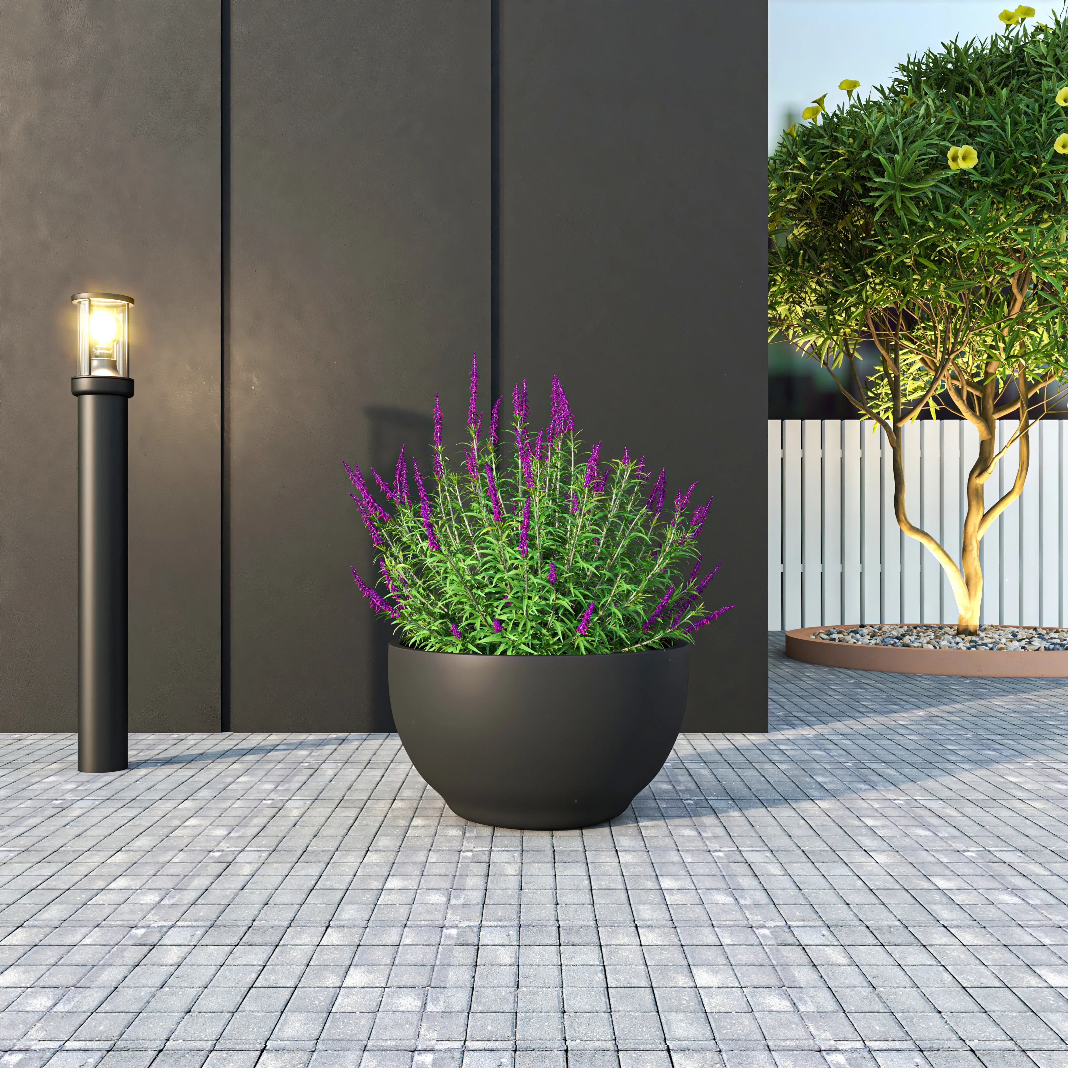 Grove Series Hemisphere Poly Clay Planter in Black 14.9 Dia, 7.8 High