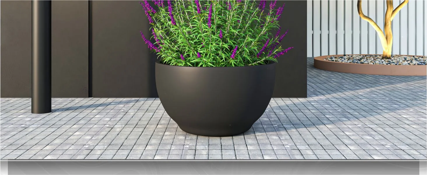 Grove Series Hemisphere Poly Clay Planter in Black 14.9 Dia, 7.8 High