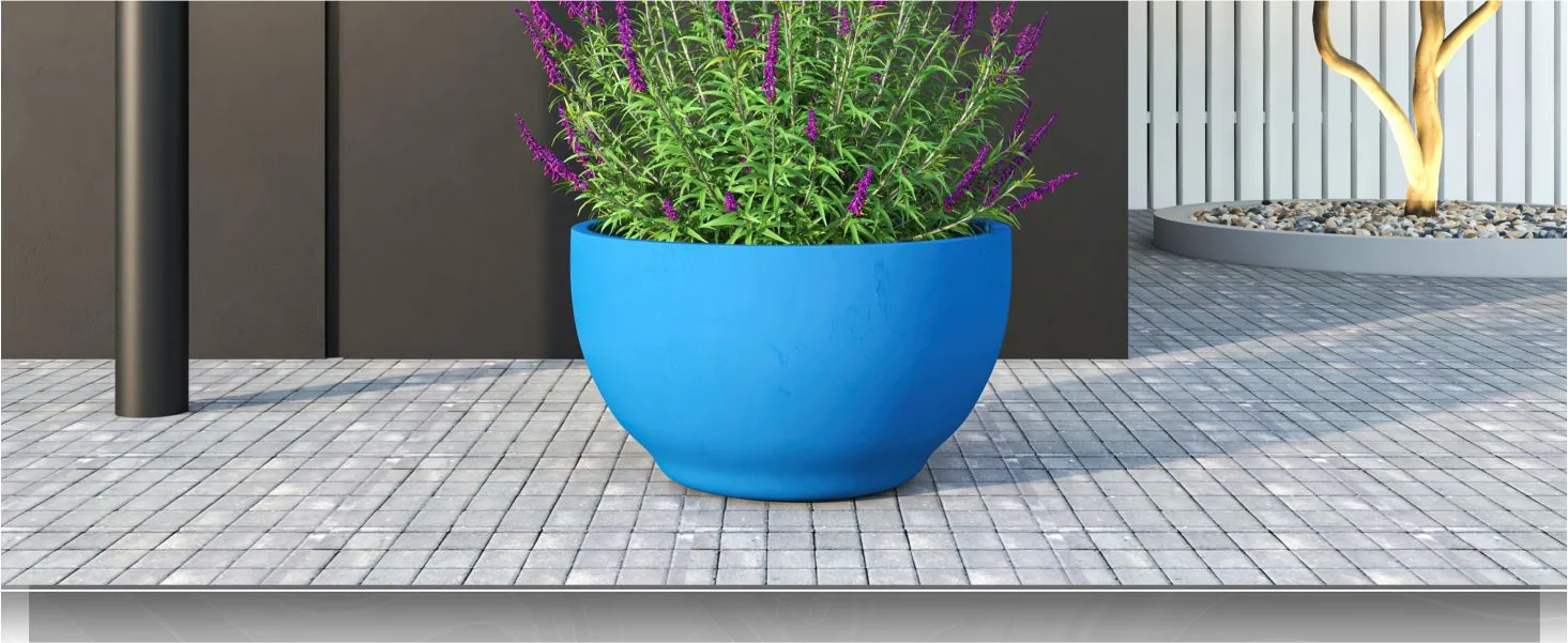 Grove Series Hemisphere Poly Clay Planter in Blue 14.9 Dia, 7.8 High