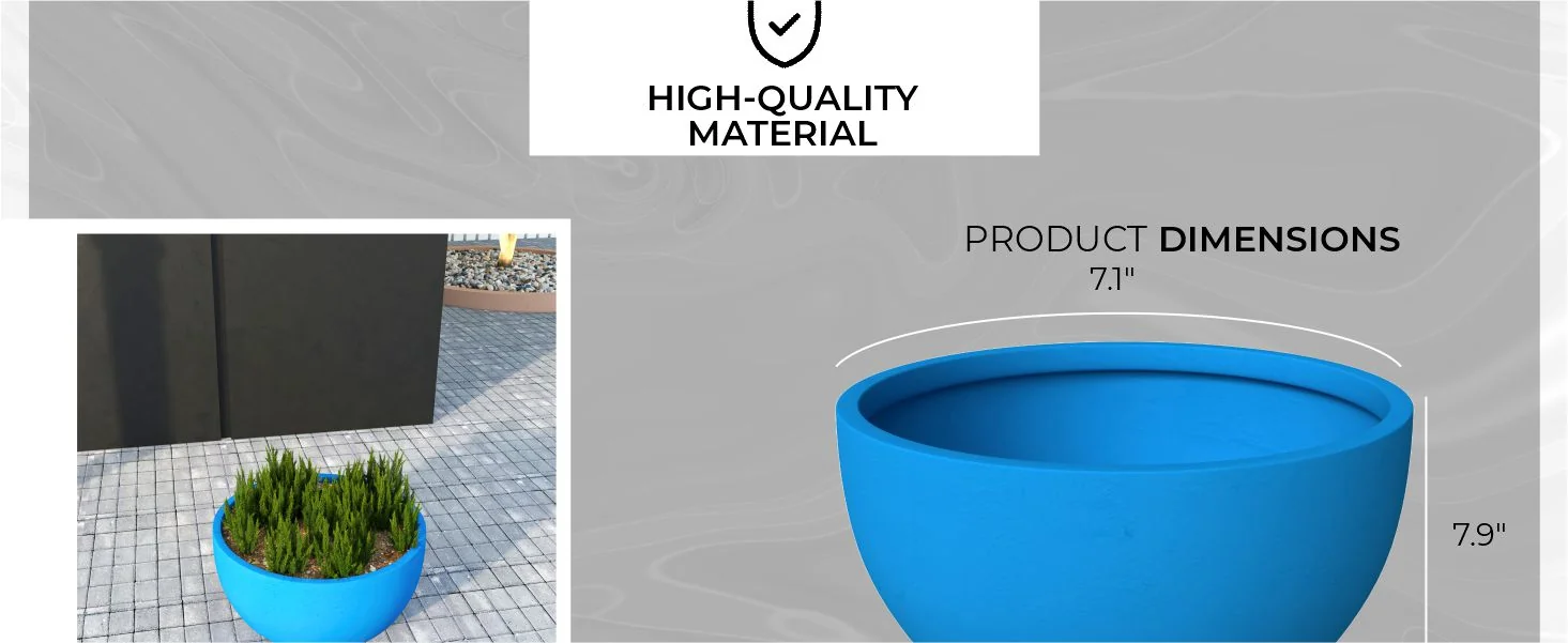 Grove Series Hemisphere Poly Clay Planter in Blue 14.9 Dia, 7.8 High