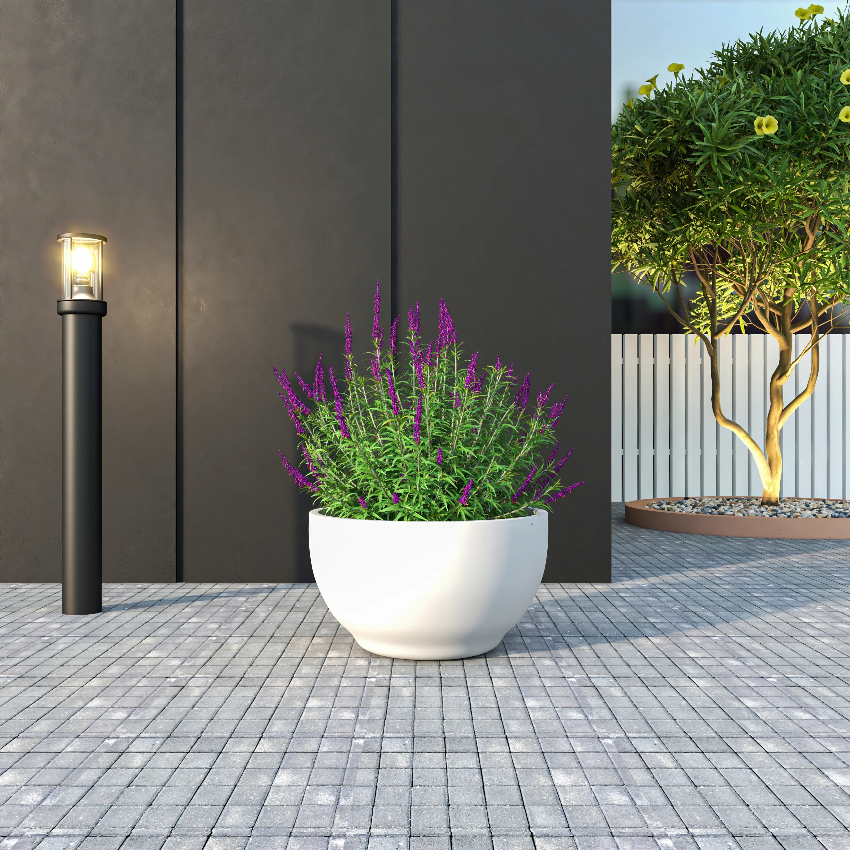 Grove Series Hemisphere Poly Clay Planter in White 14.9 Dia, 7.8 High