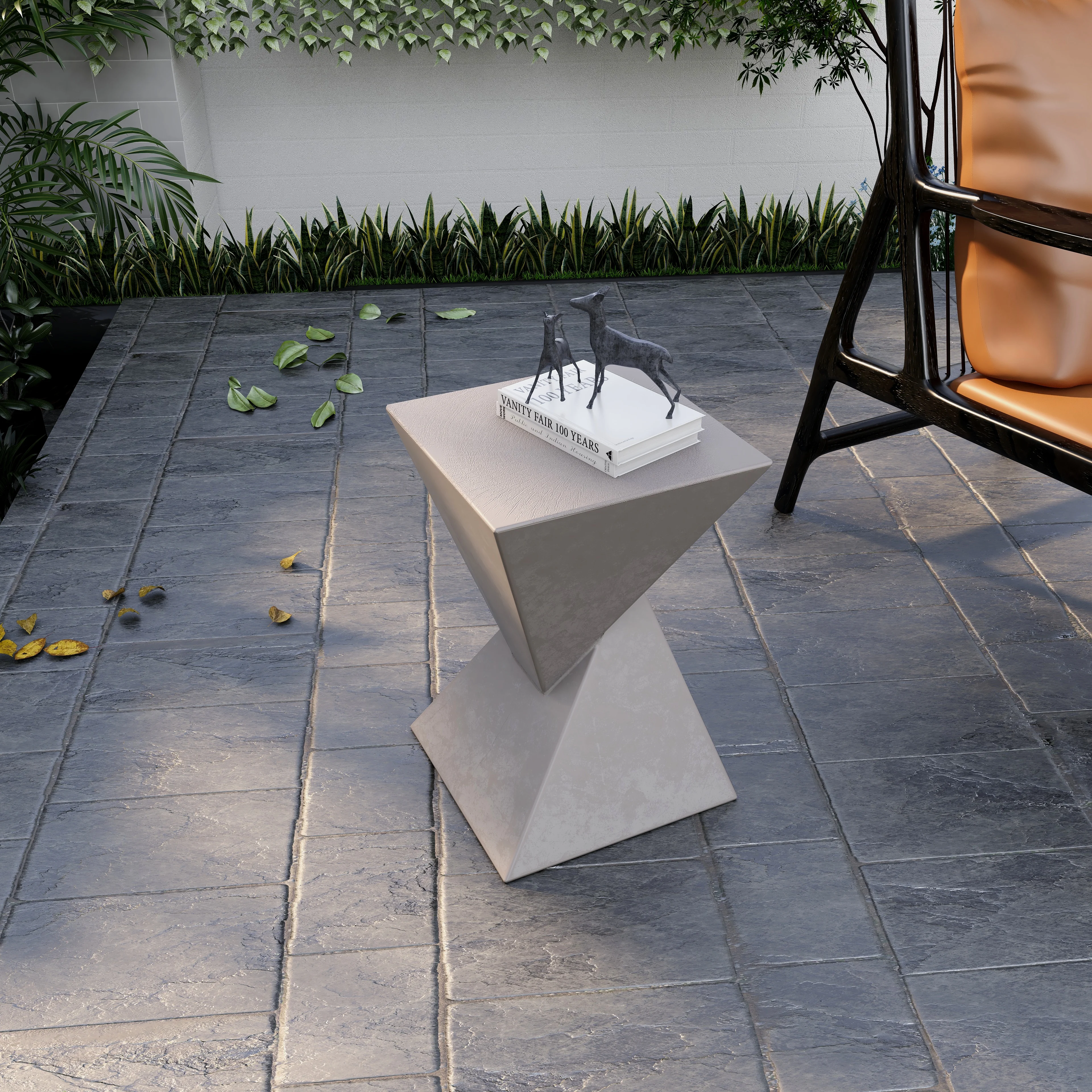 Glint Collection Fiberglass Outdoor Side Table in Grey