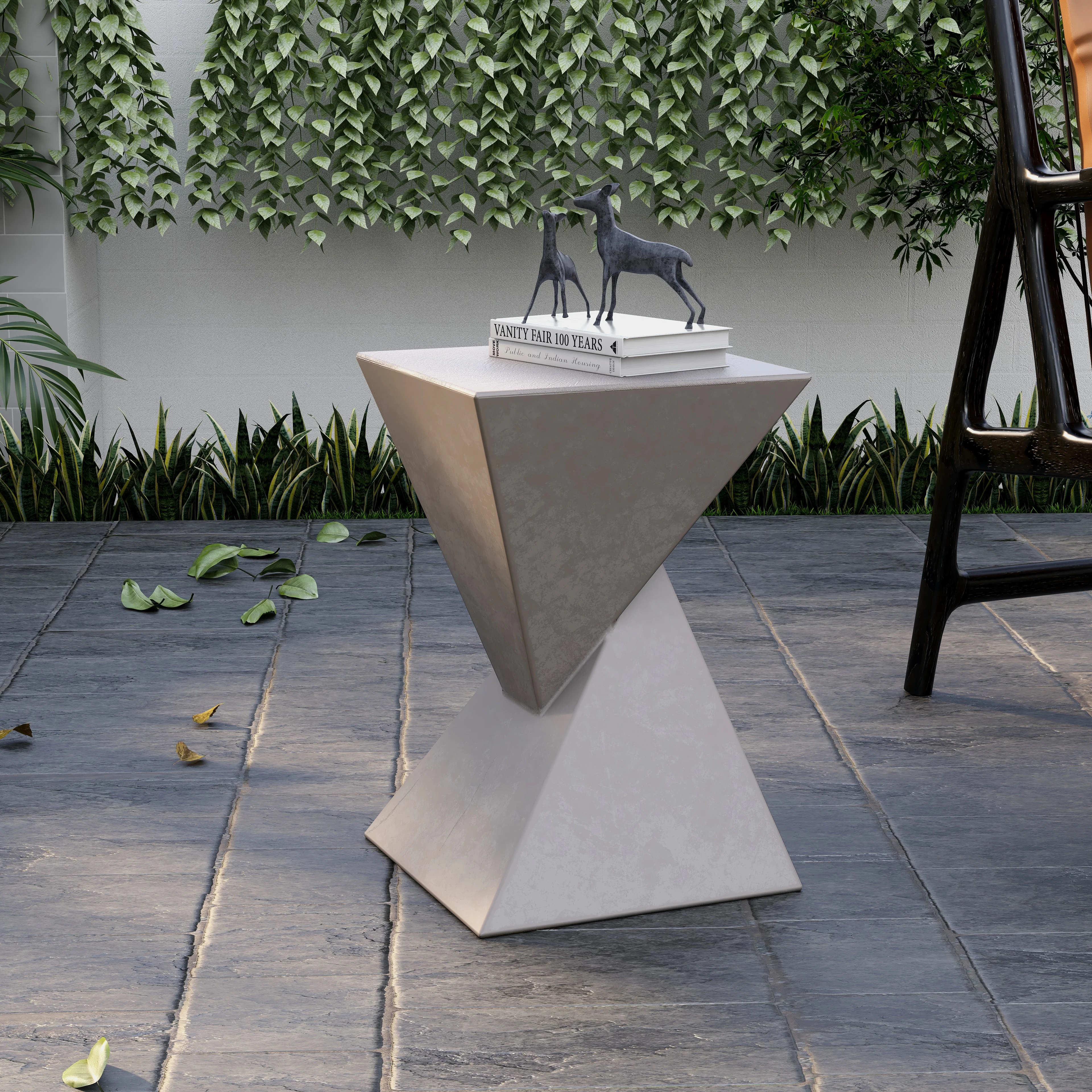 Glint Collection Fiberglass Outdoor Side Table in Grey
