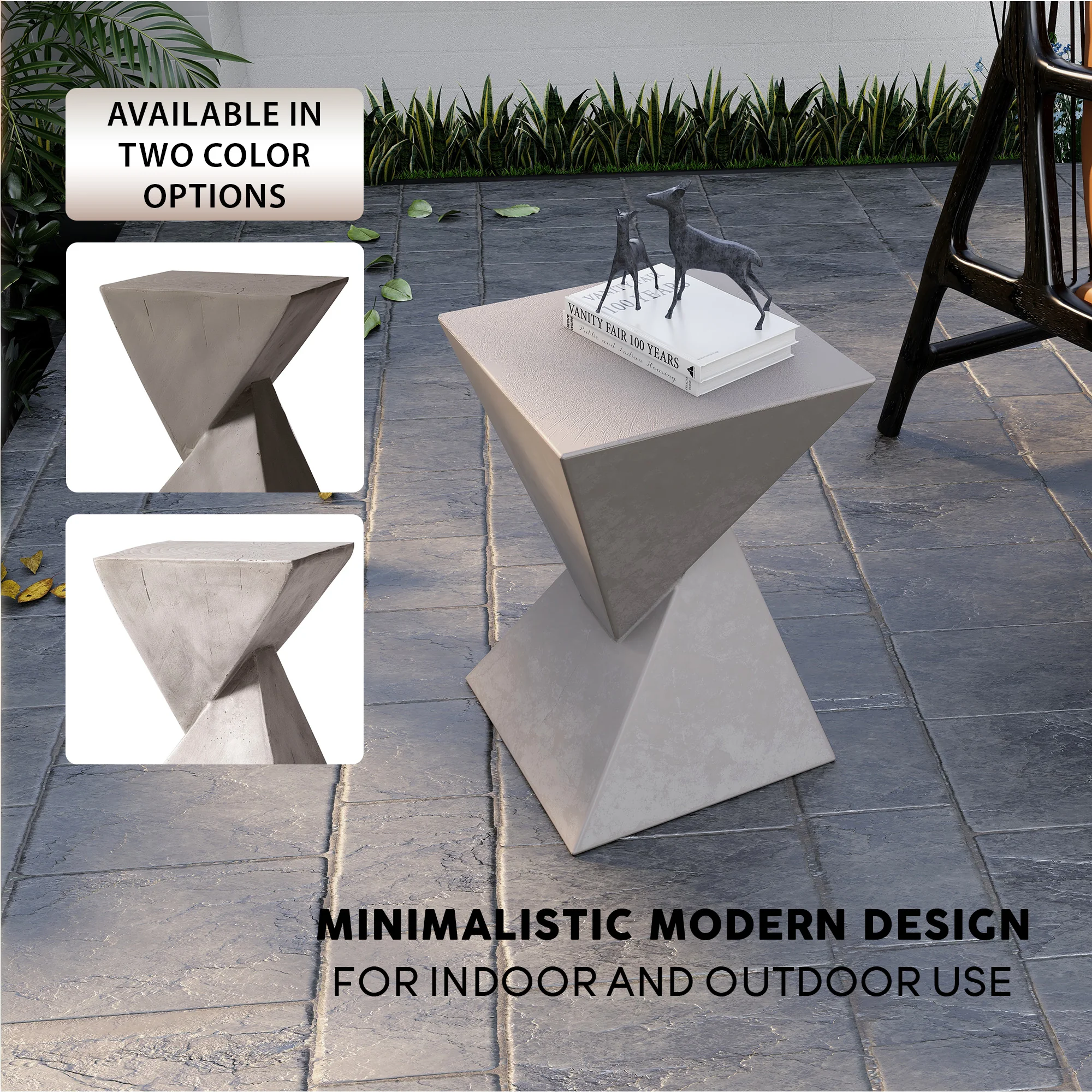Glint Collection Fiberglass Outdoor Side Table in Marble White