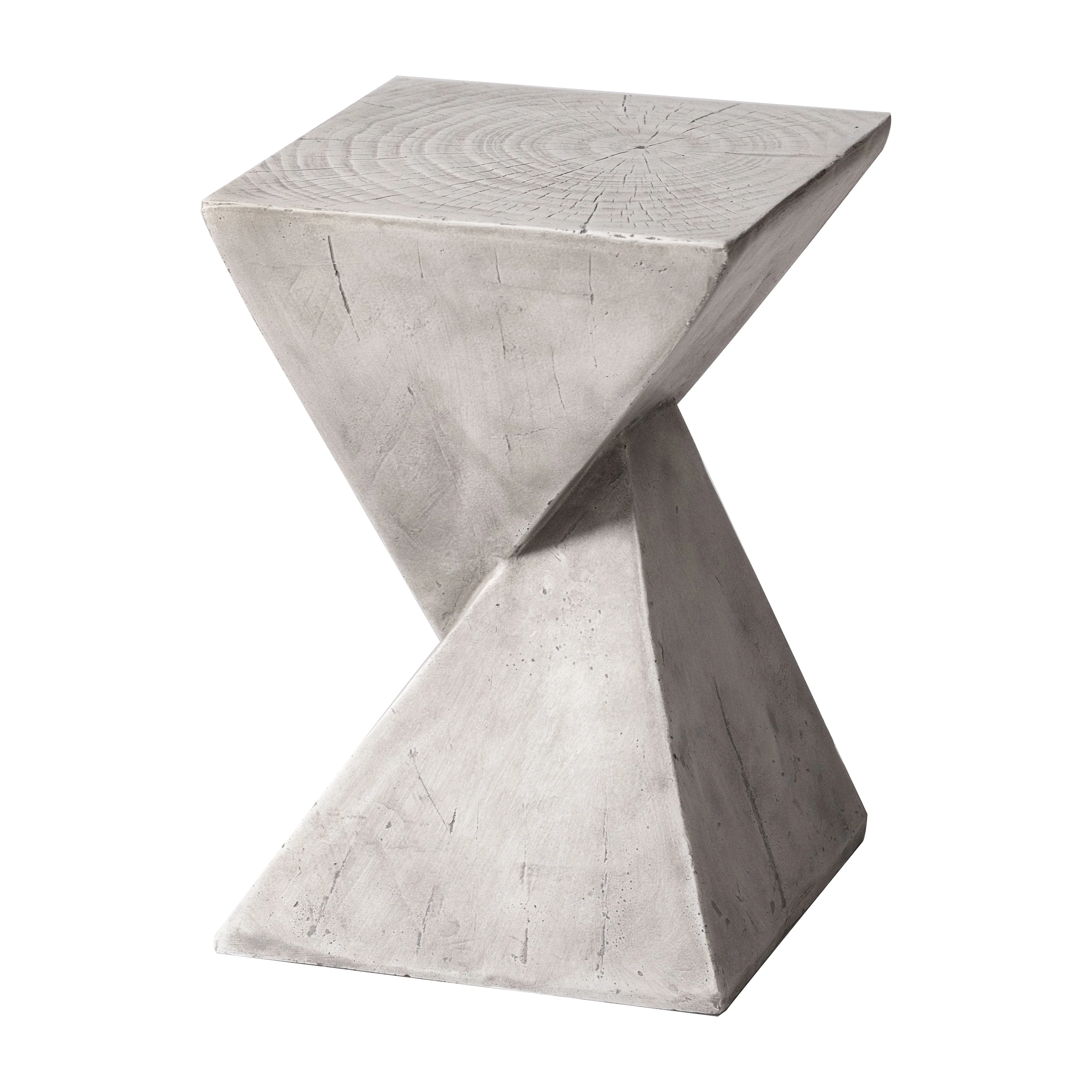 Glint Collection Fiberglass Outdoor Side Table in Marble White