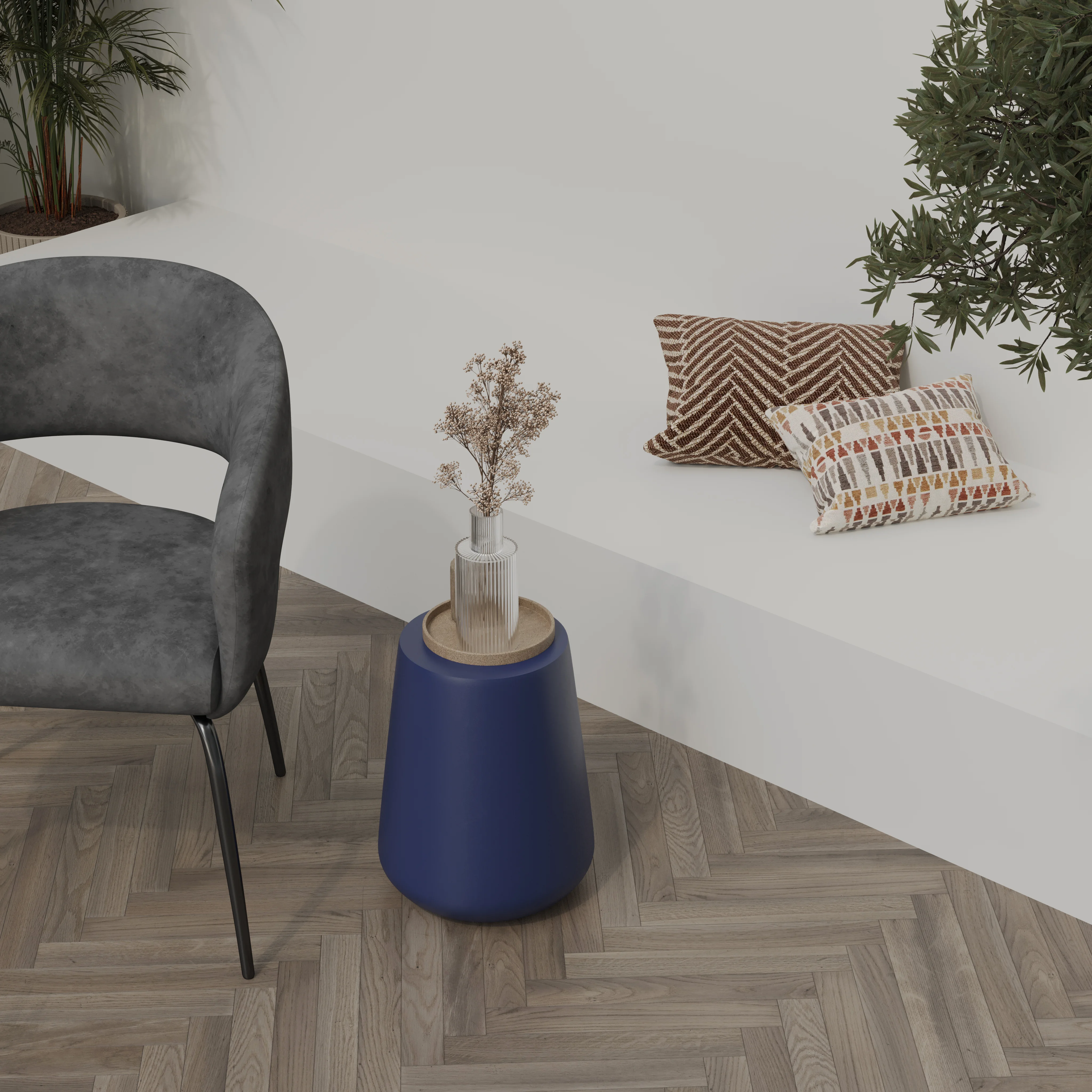 Modern Side End Table Glint Series In Saphire Blue